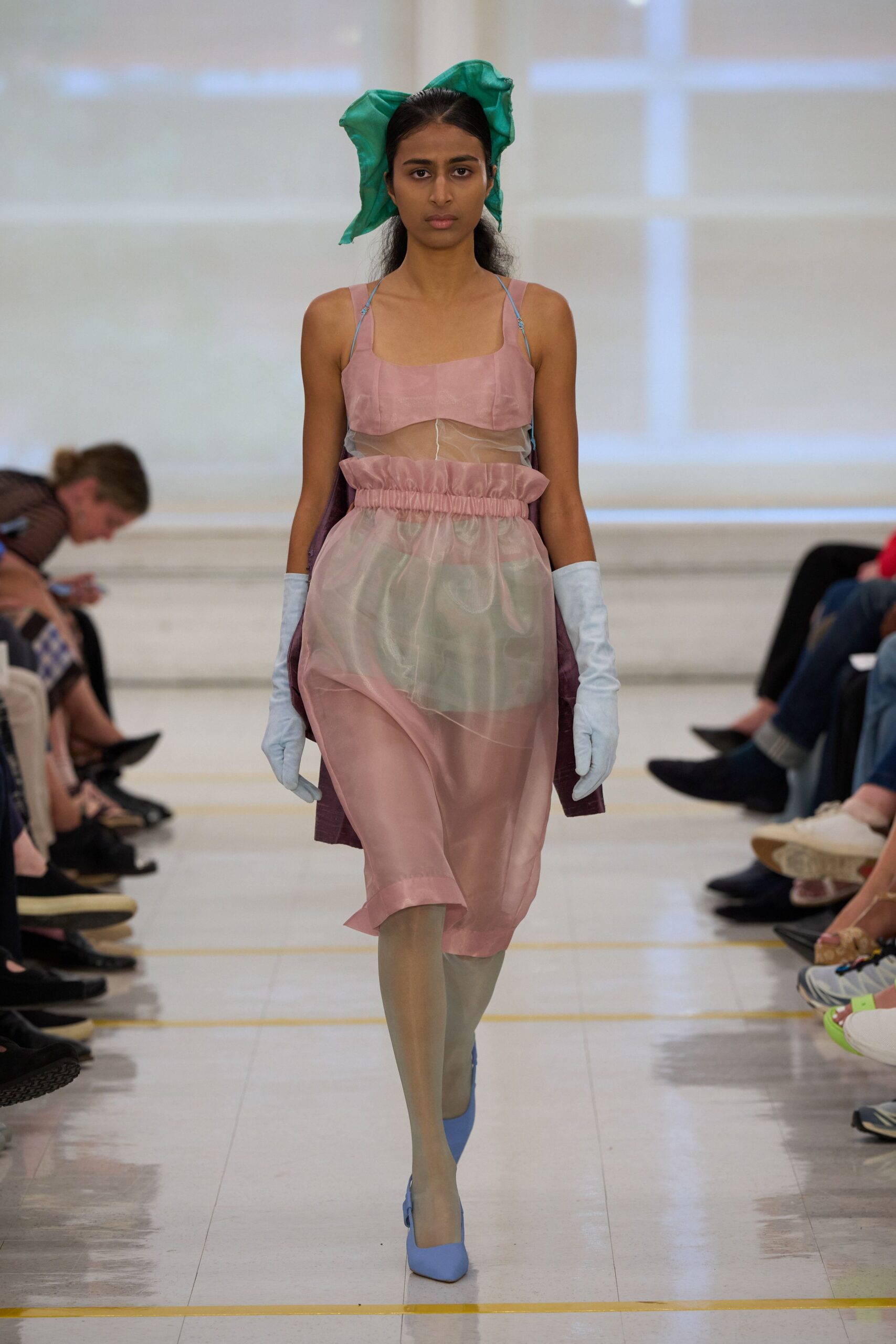 sheer pink organza midi dress