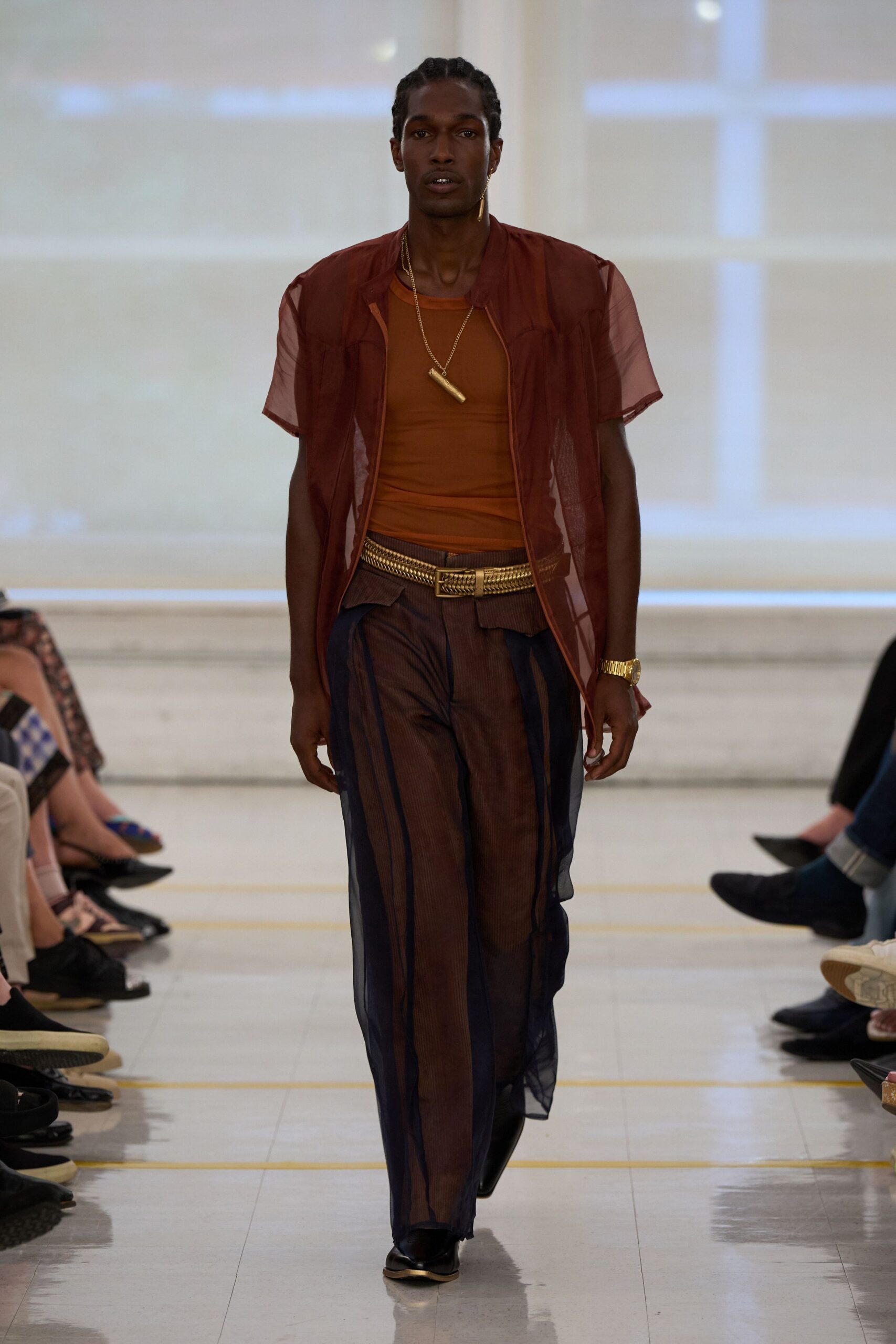 sheer striped wide-leg trousers