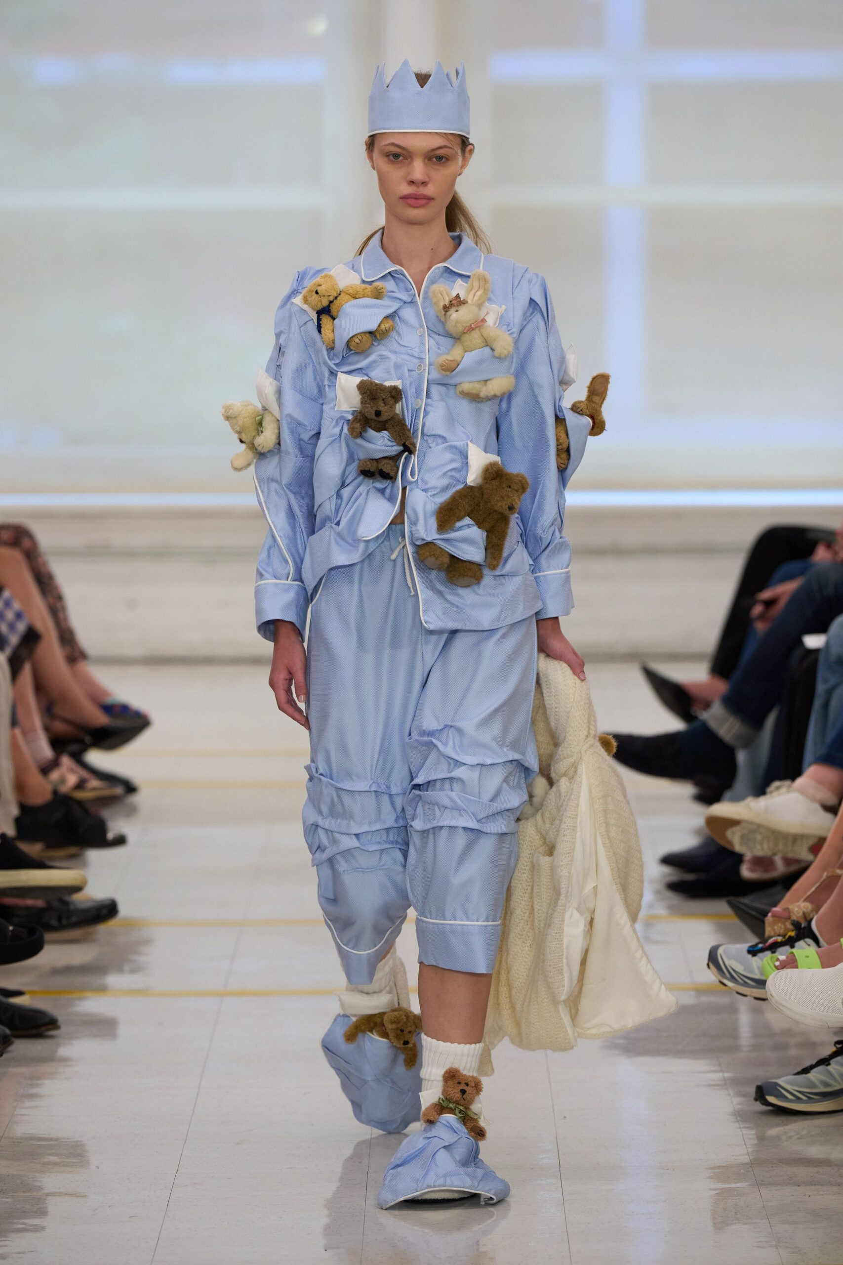 blue teddy bear embellished pajama shirt