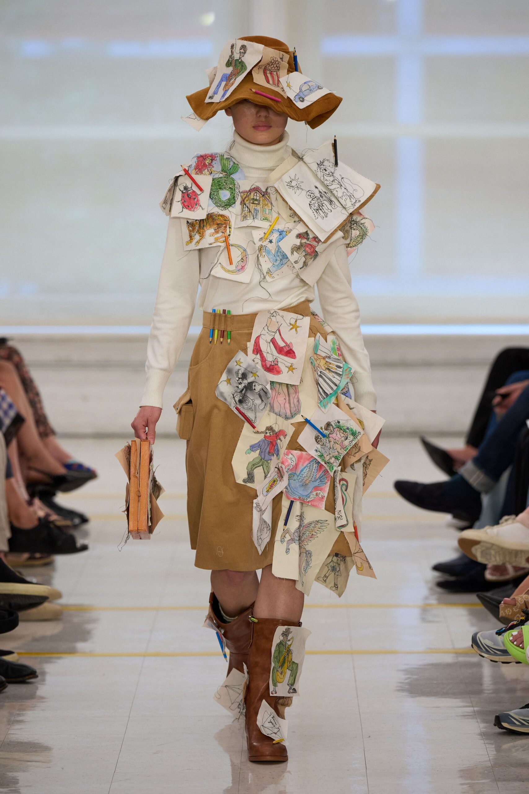 drawing-covered turtleneck sweater look