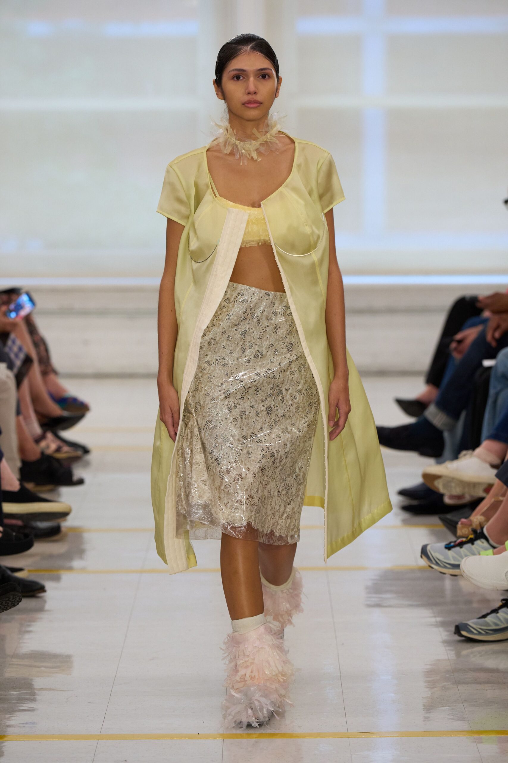 sheer lace pencil skirt with vinyl overlay