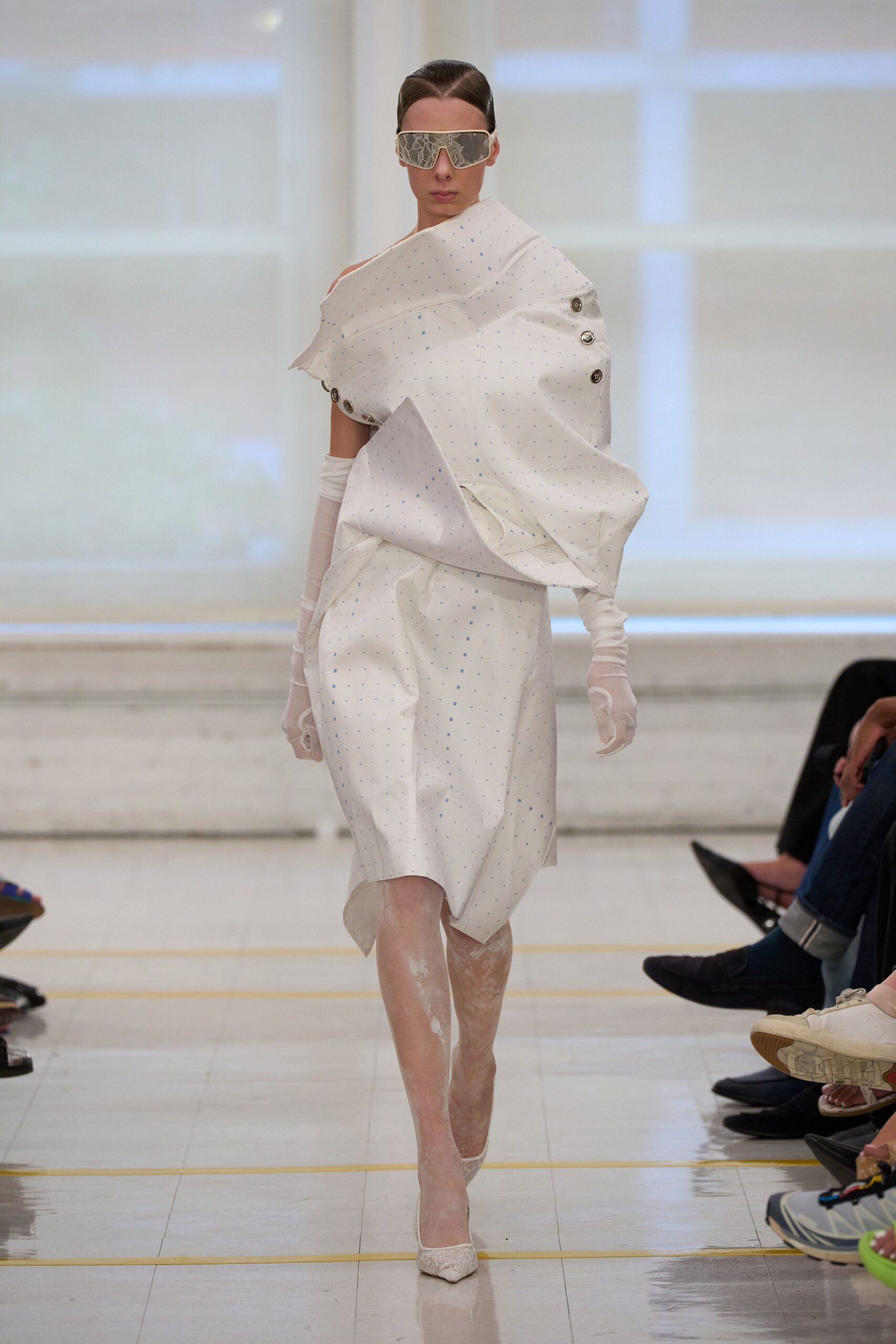 sculptural asymmetric white midi dress
