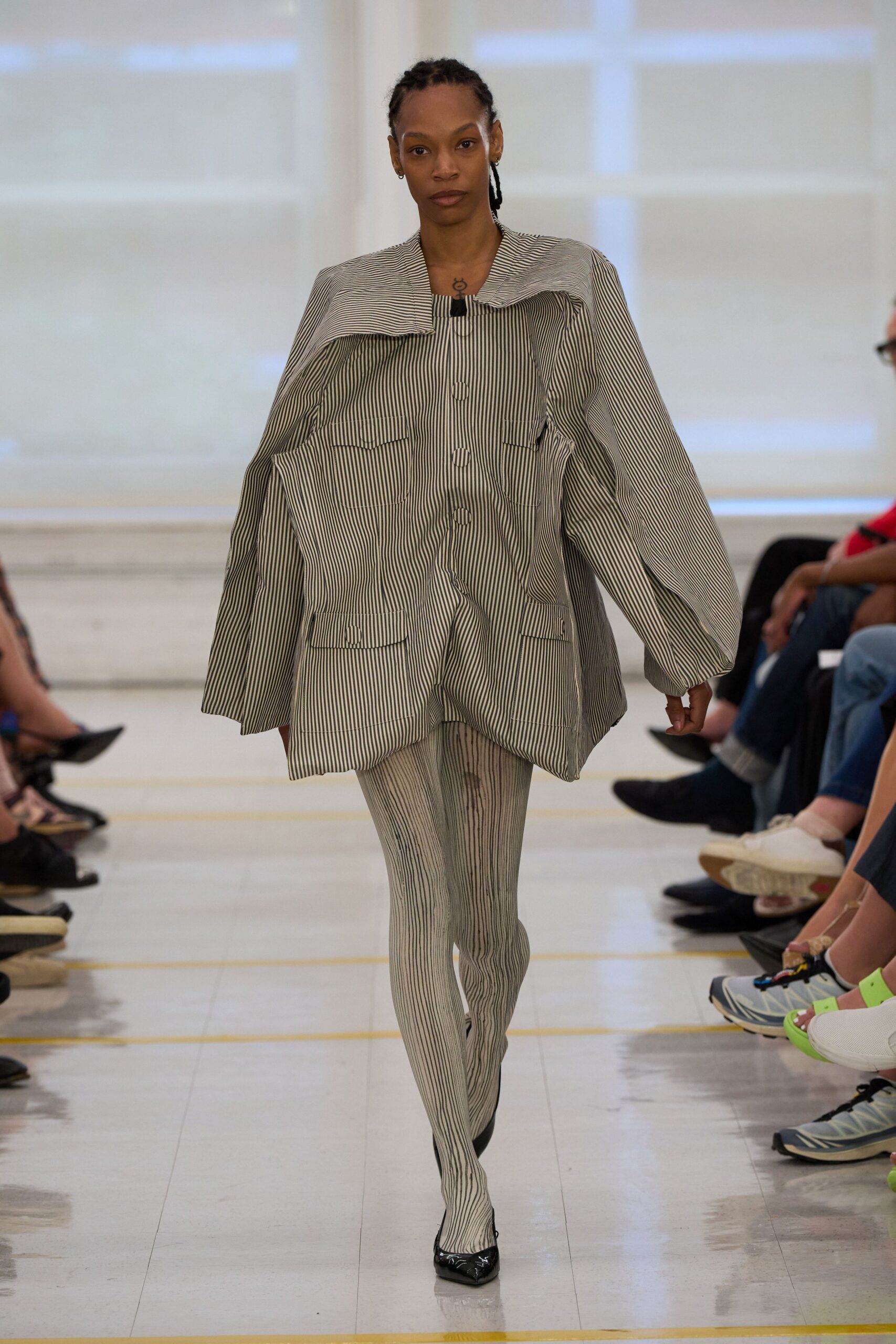 striped capelet overlay jacket