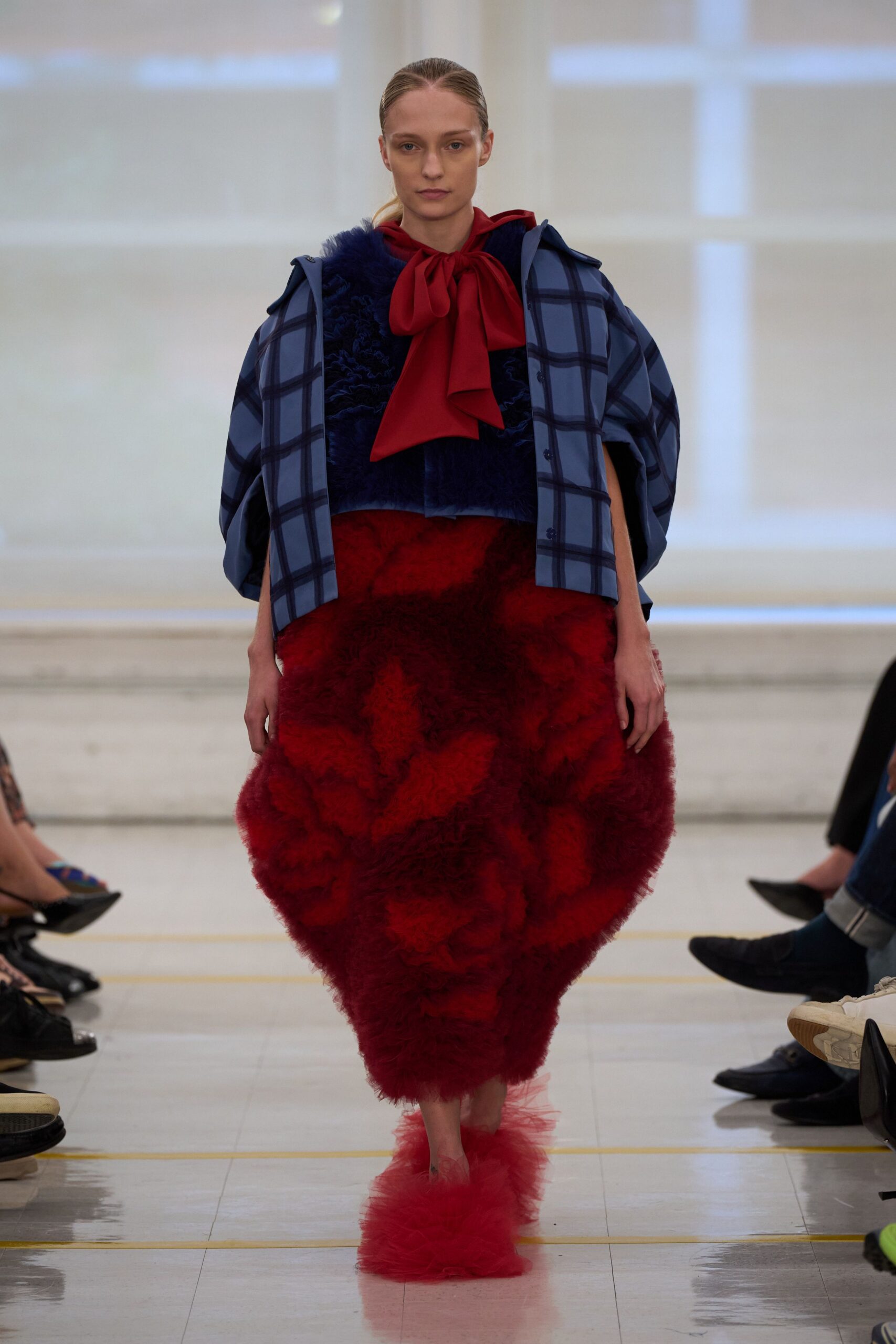 bow-neck fur cocoon dress