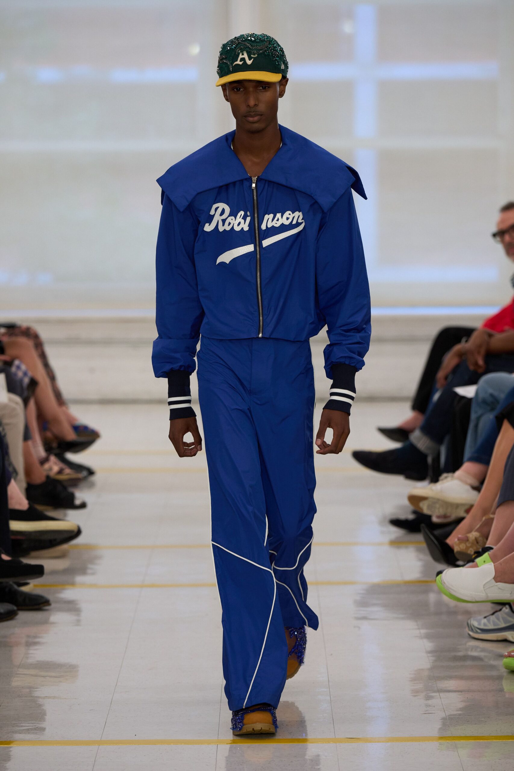 blue baseball warm-up jacket