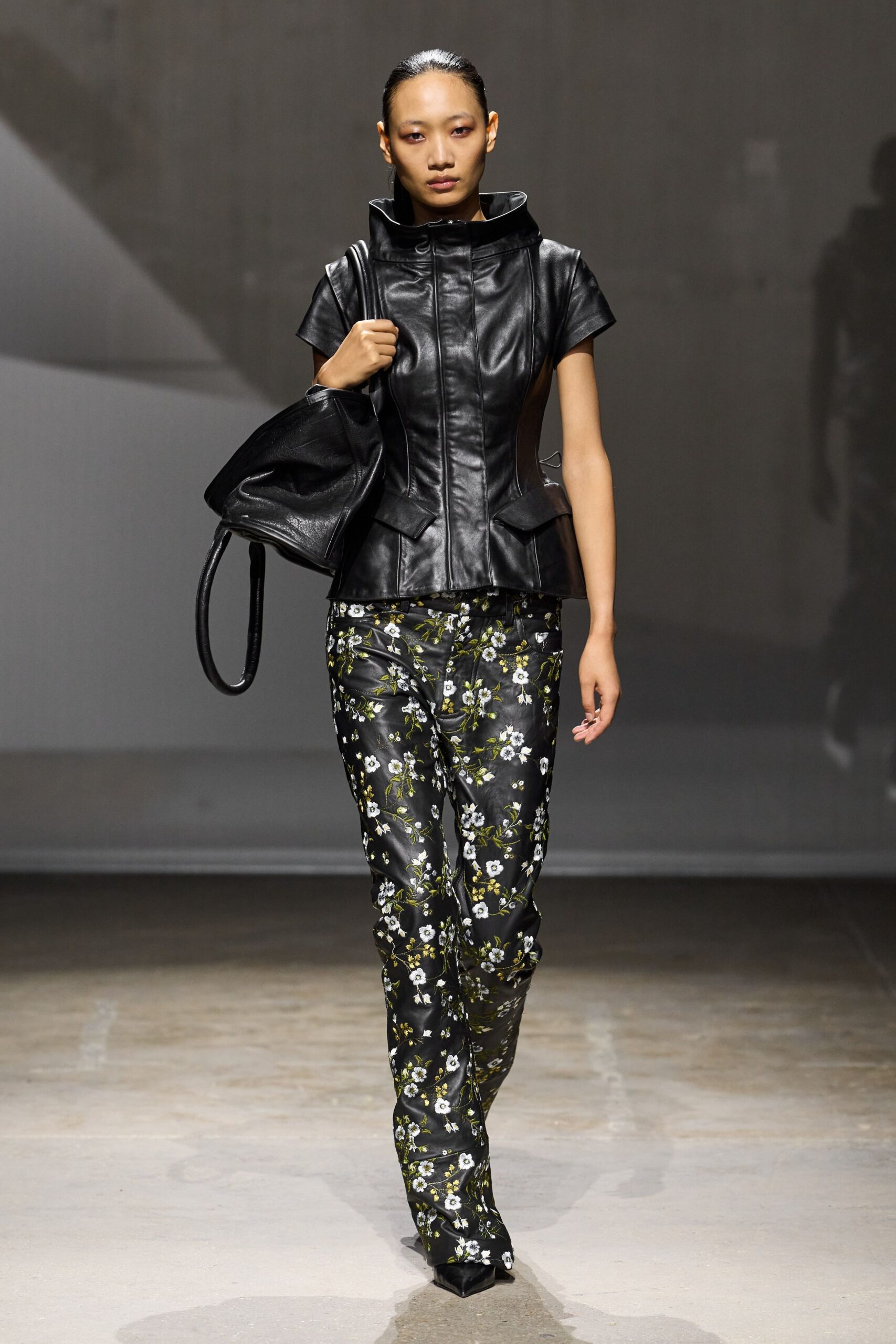 black leather peplum top