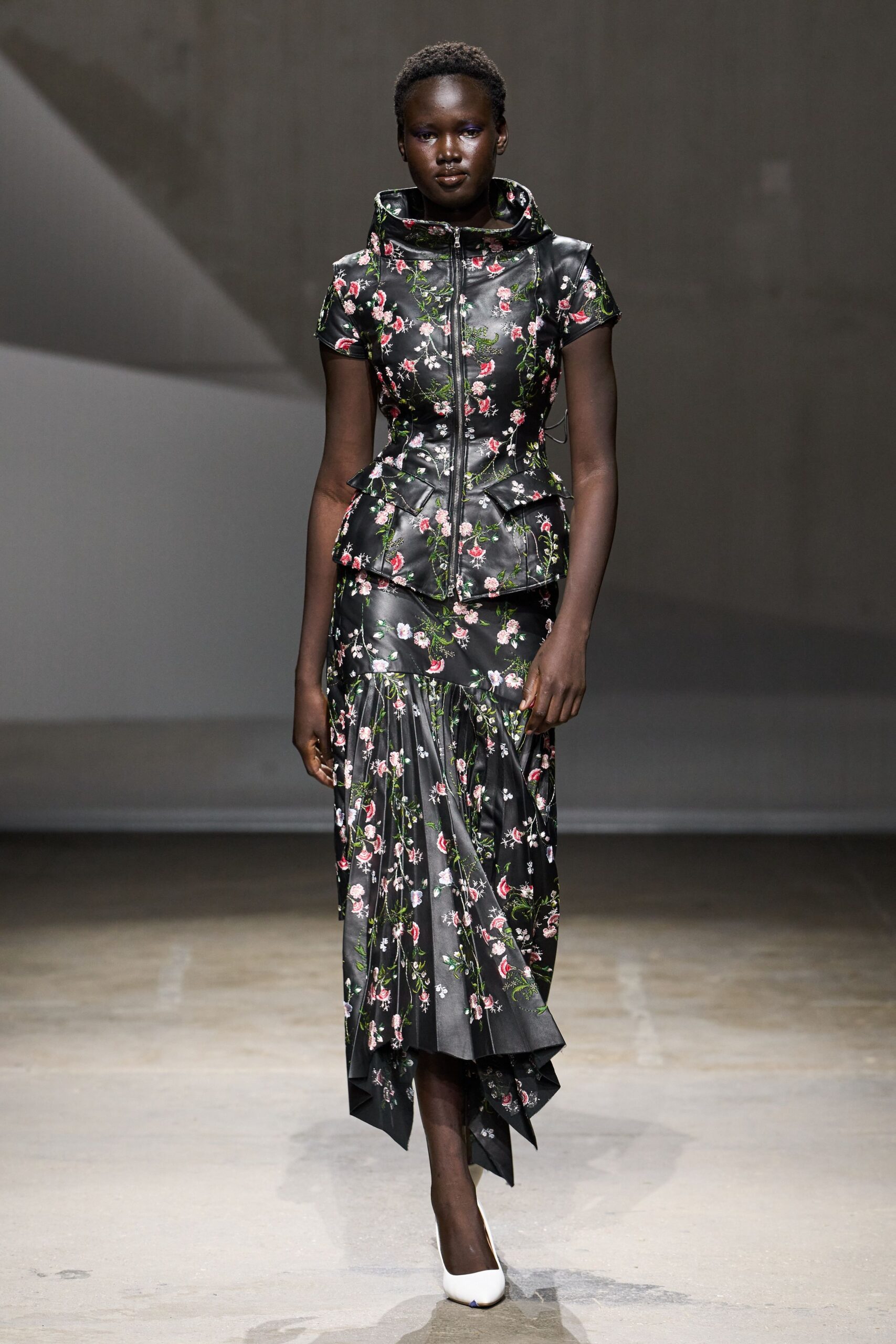 floral leather peplum jacket