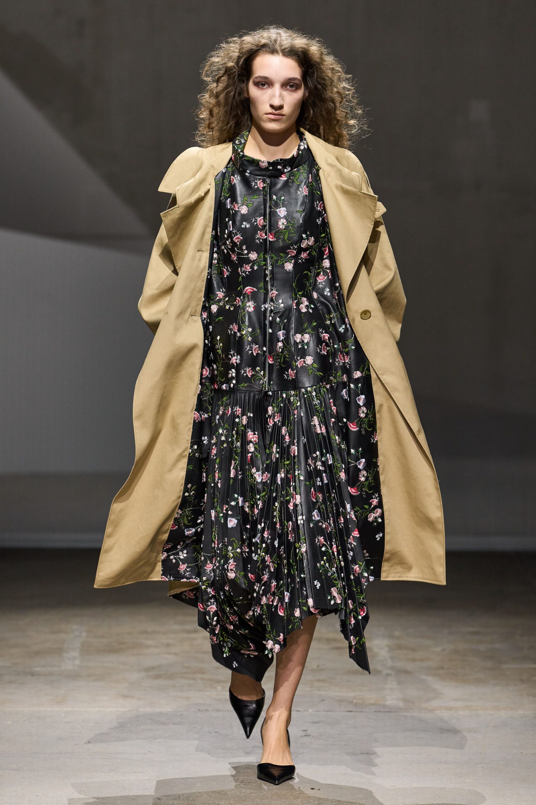 beige unknown long-sleeve collared oversized buttoned maxi trench