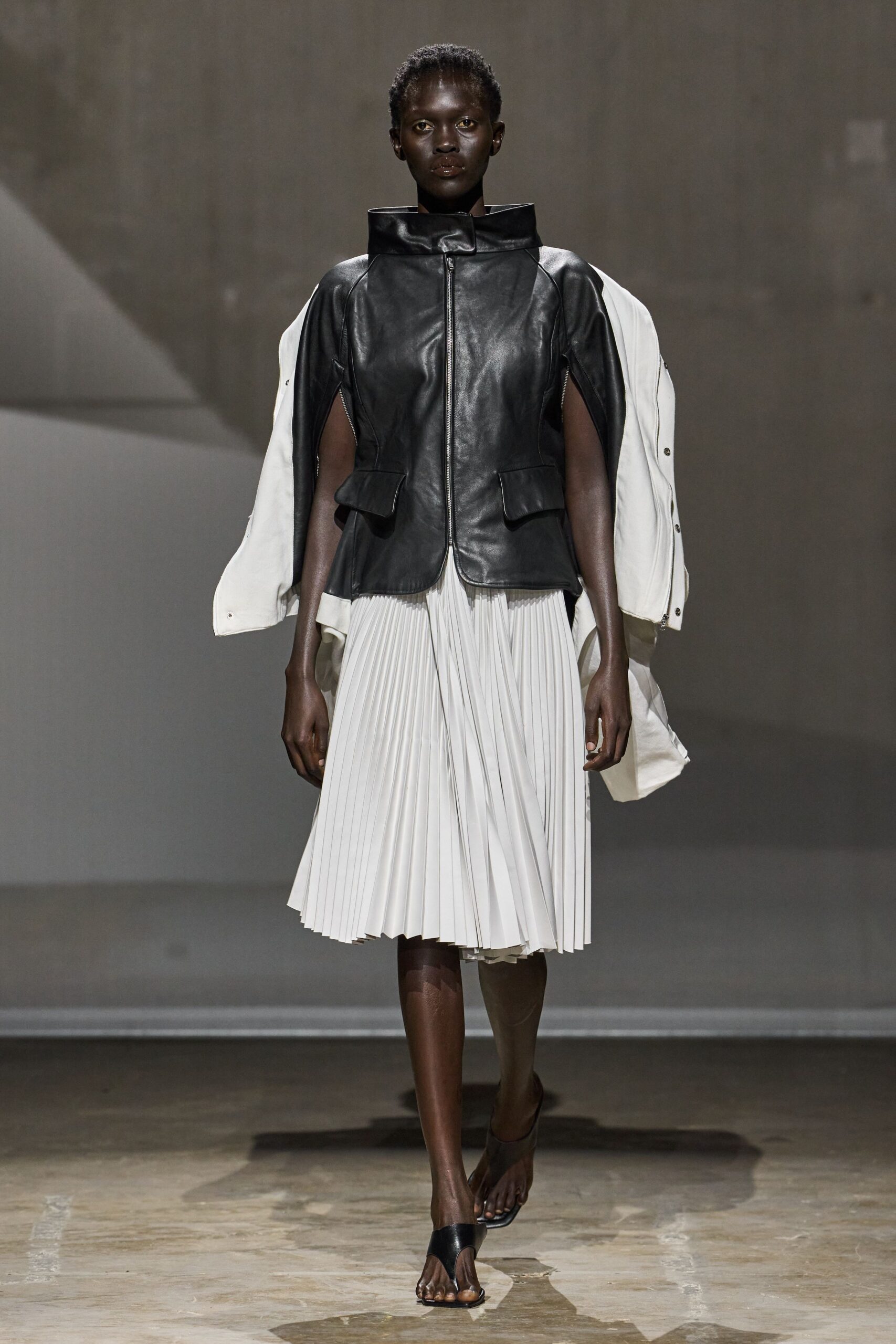 black leather funnel-neck jacket