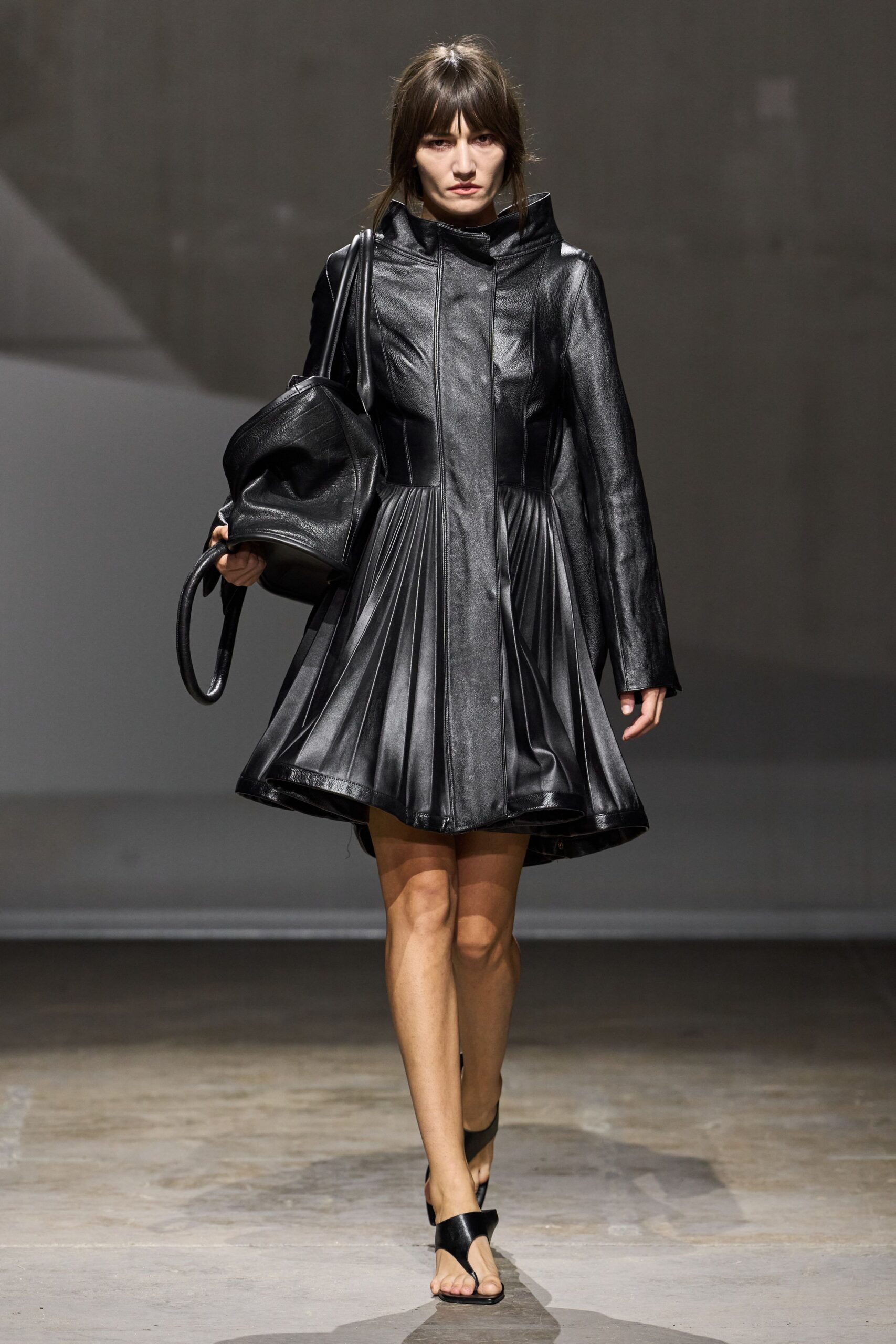 black leather pleated mini dress