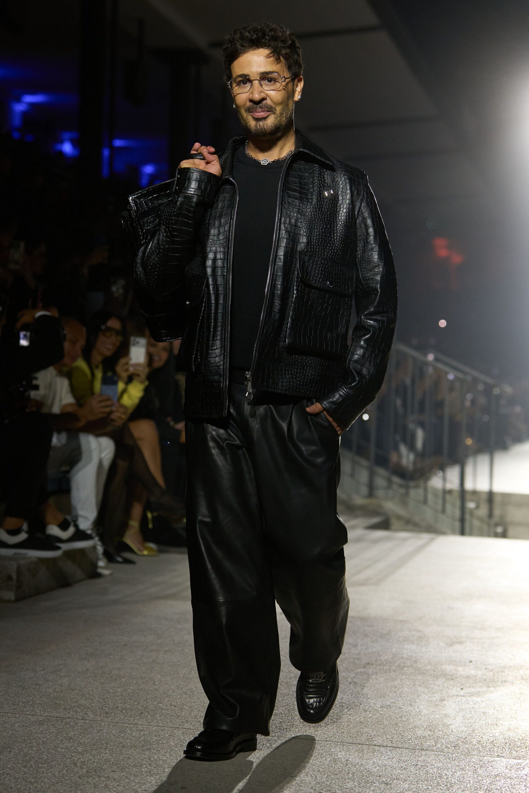 black croc-effect leather jacket