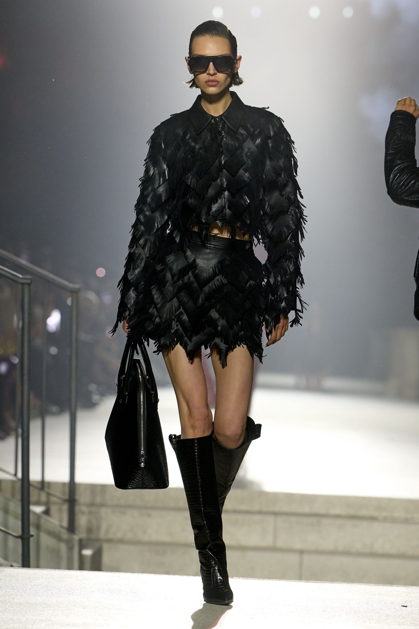 black fringed leather cropped jacket