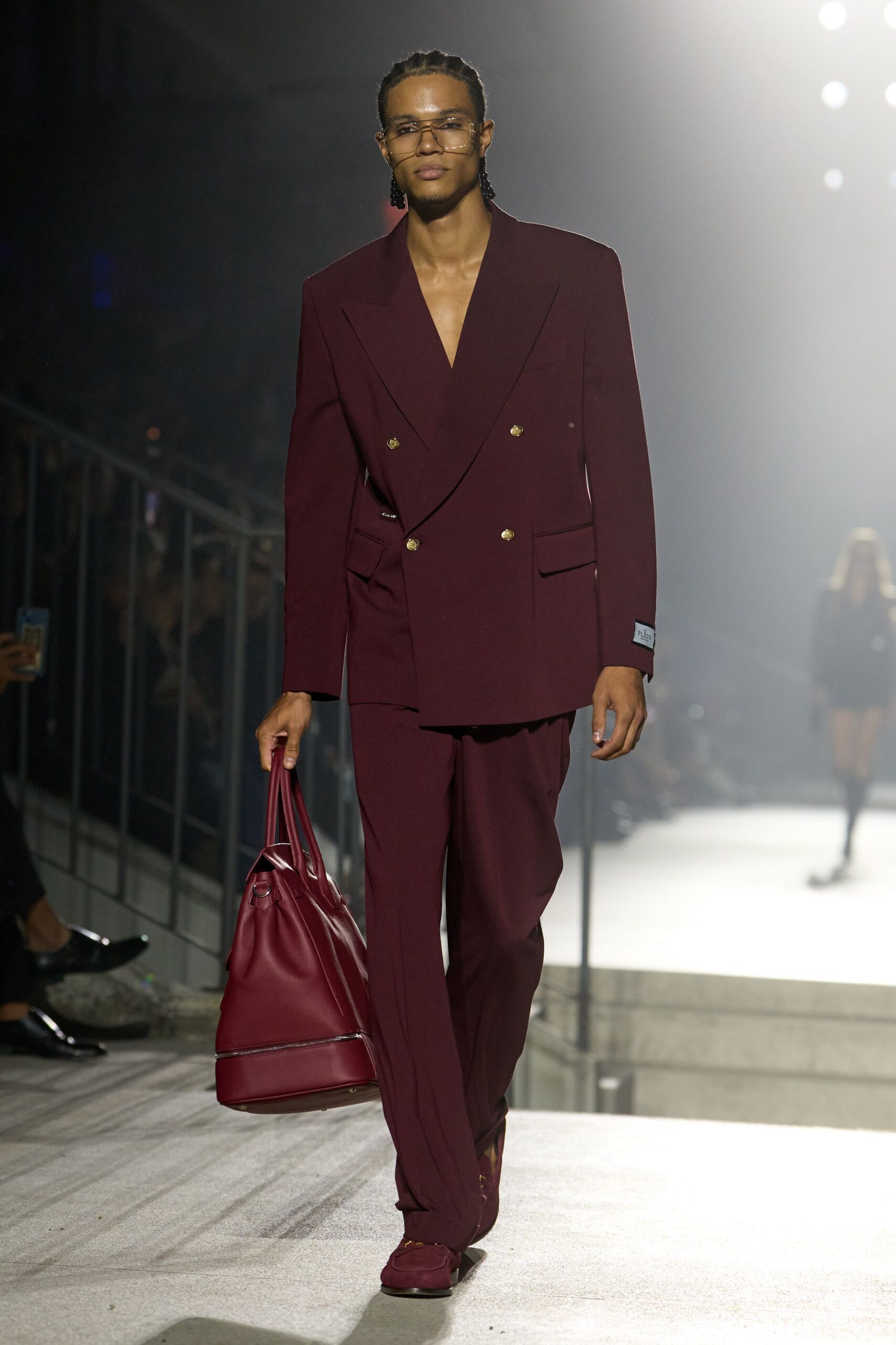 deep burgundy double-breasted blazer