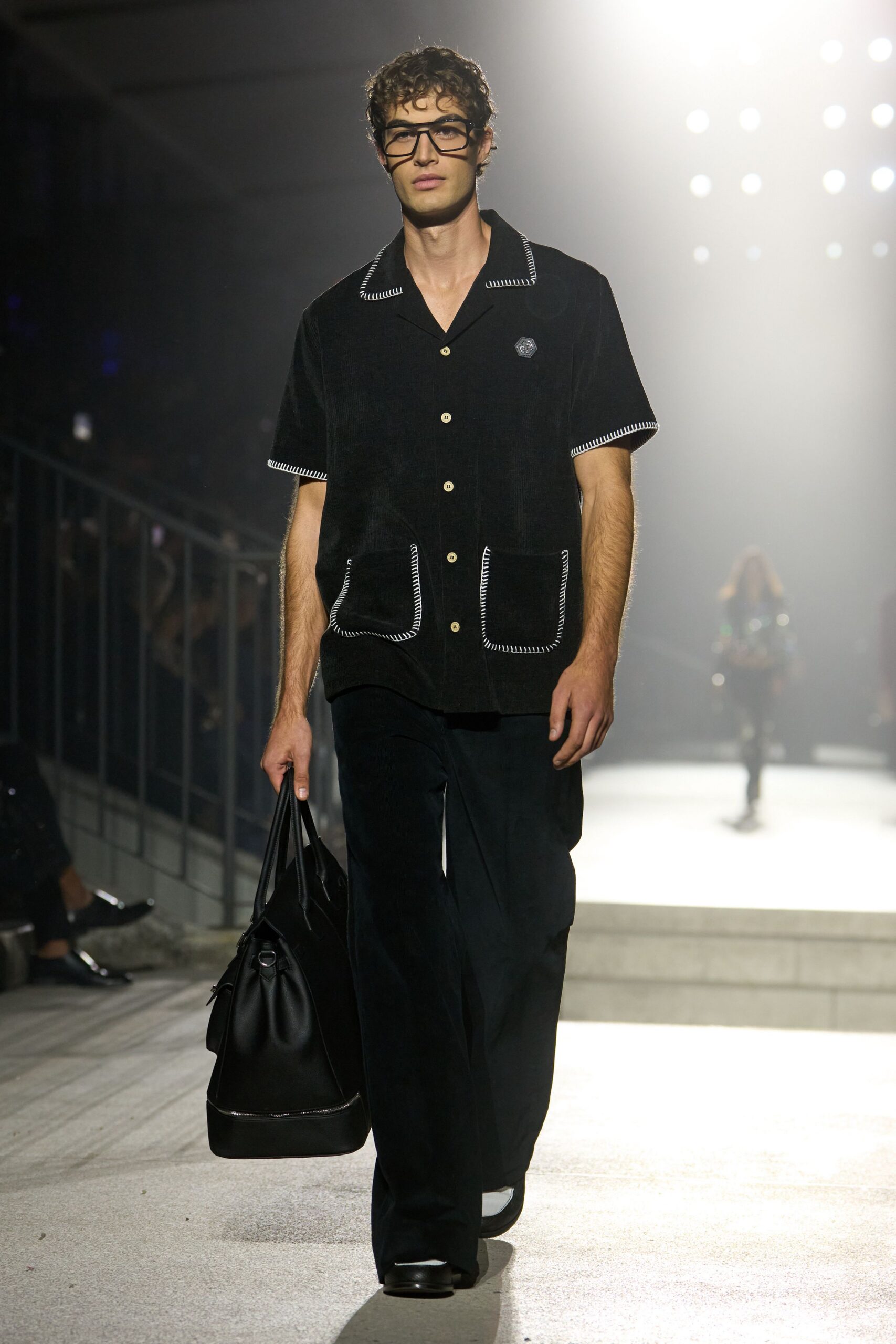 black velvet camp-collar shirt