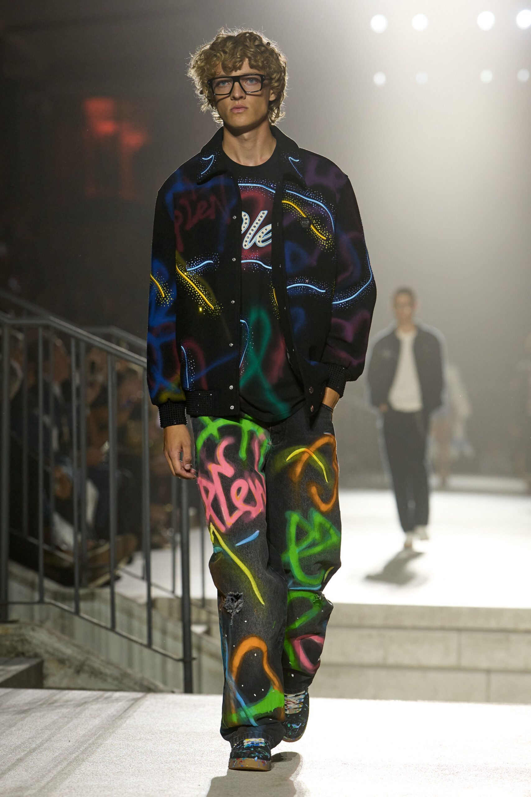 graffiti-print black denim jeans