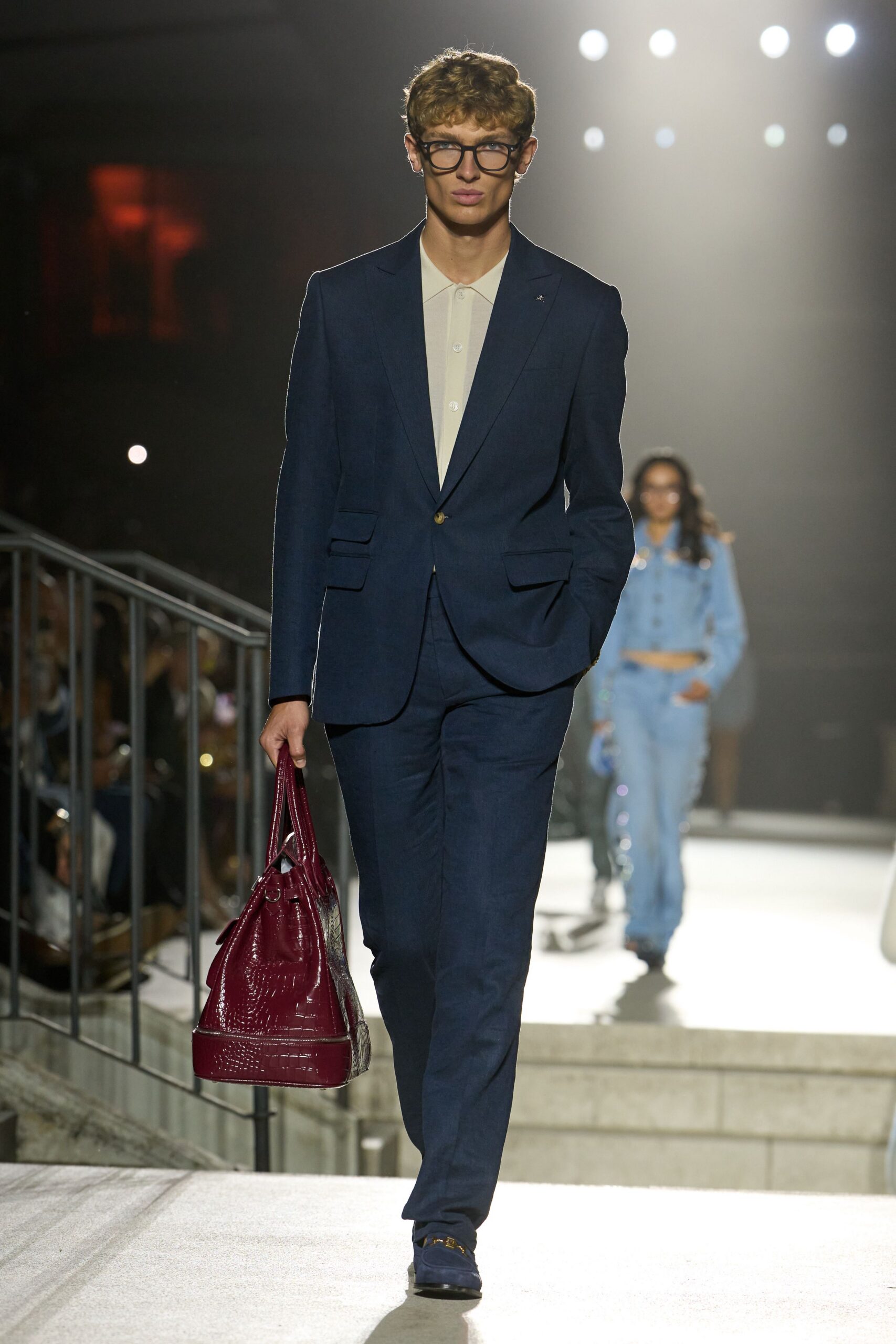blue unknown tailored straight-leg pants