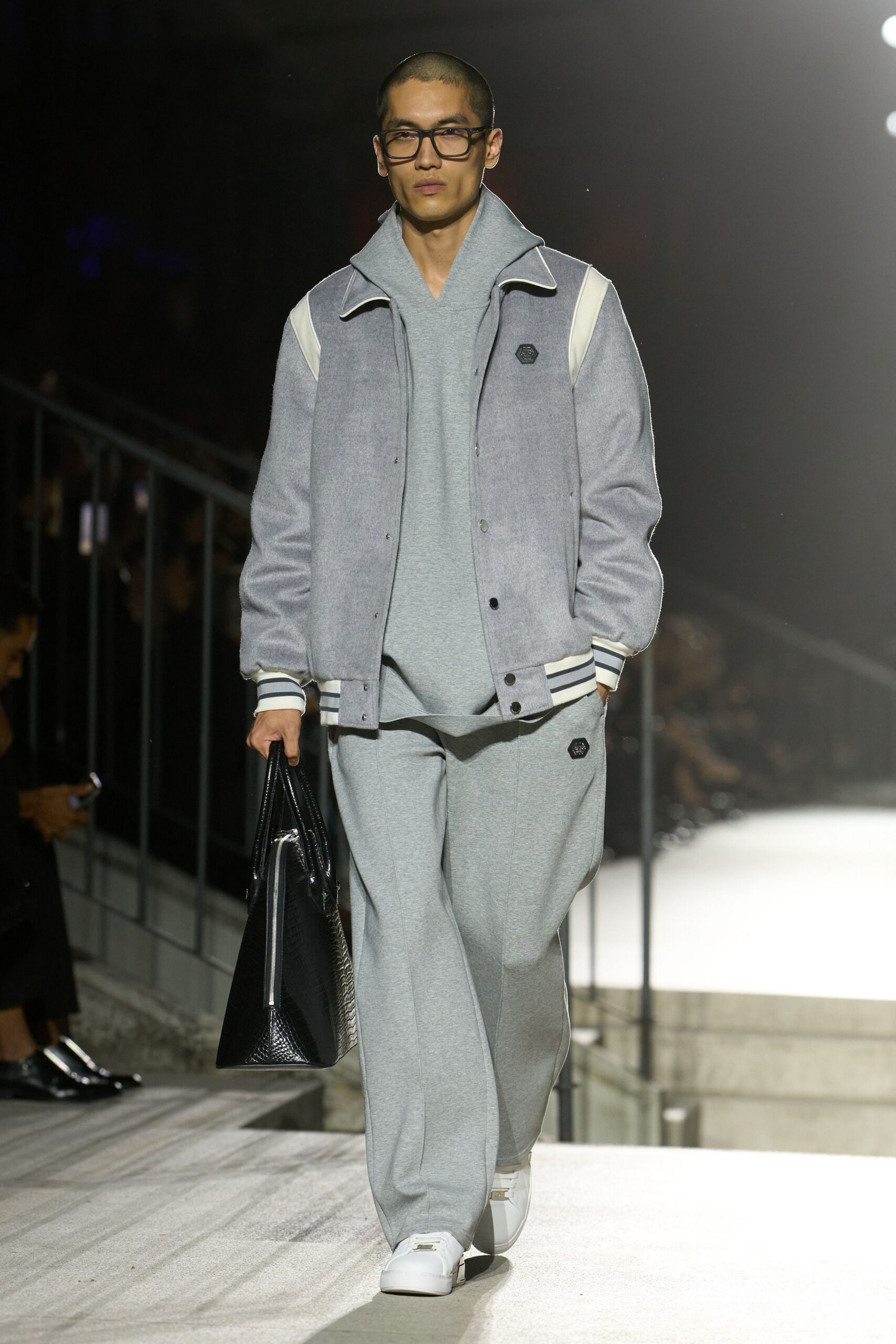 gray varsity-style jacket