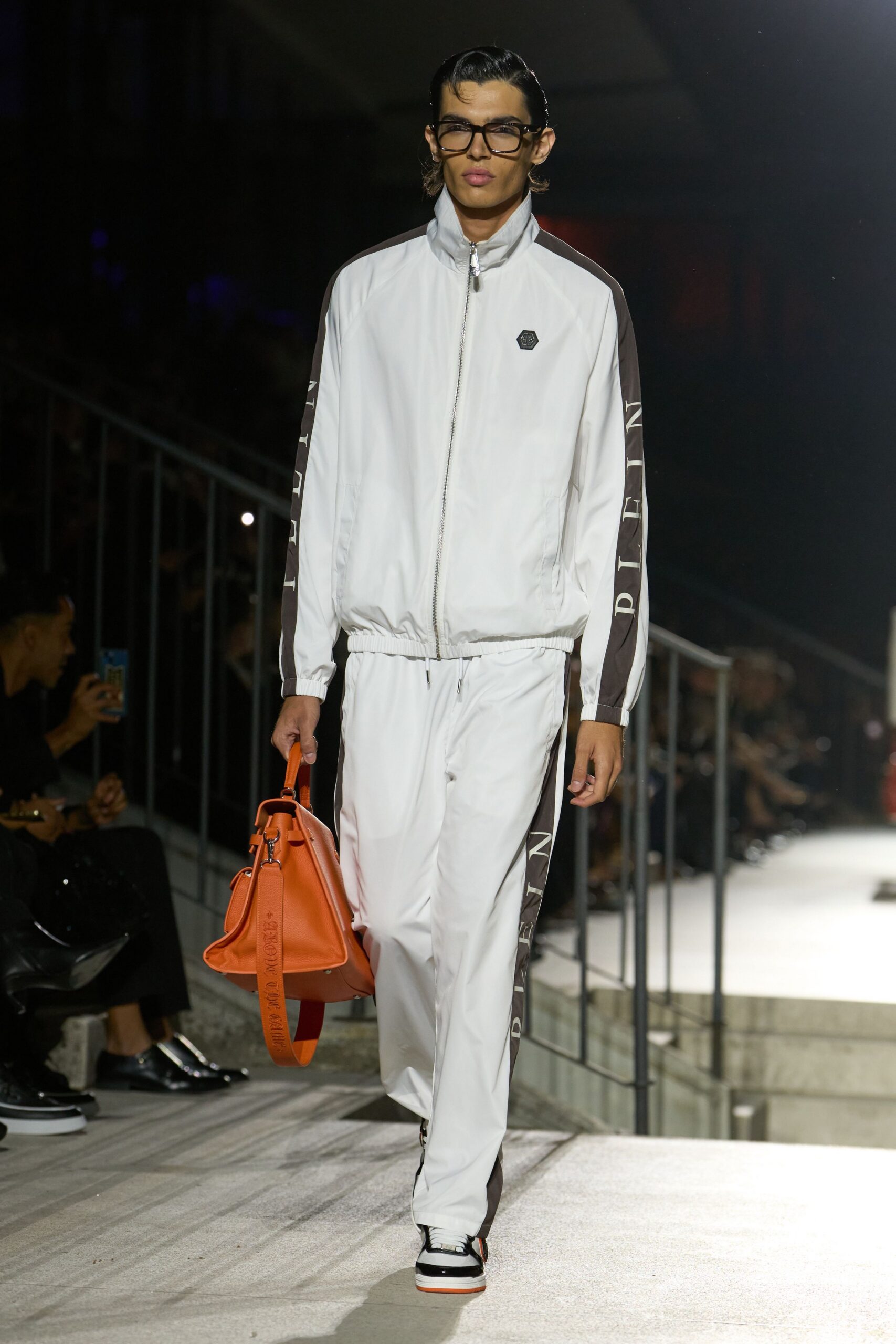 white track jacket with side stripes