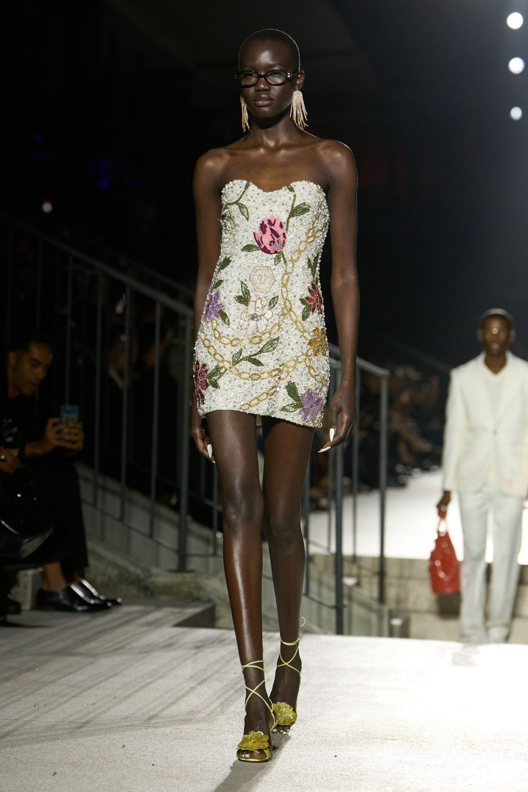 strapless floral embellished mini dress