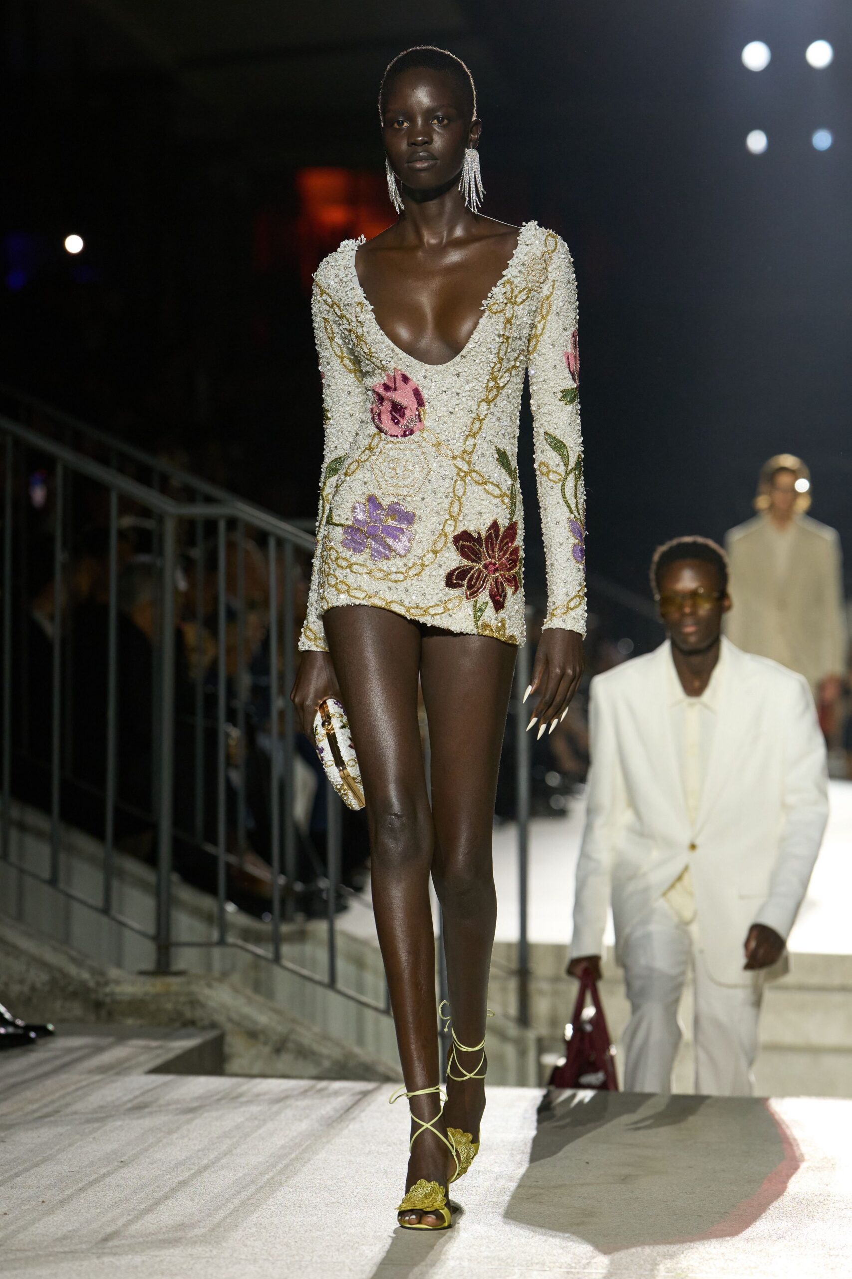beaded floral mini dress