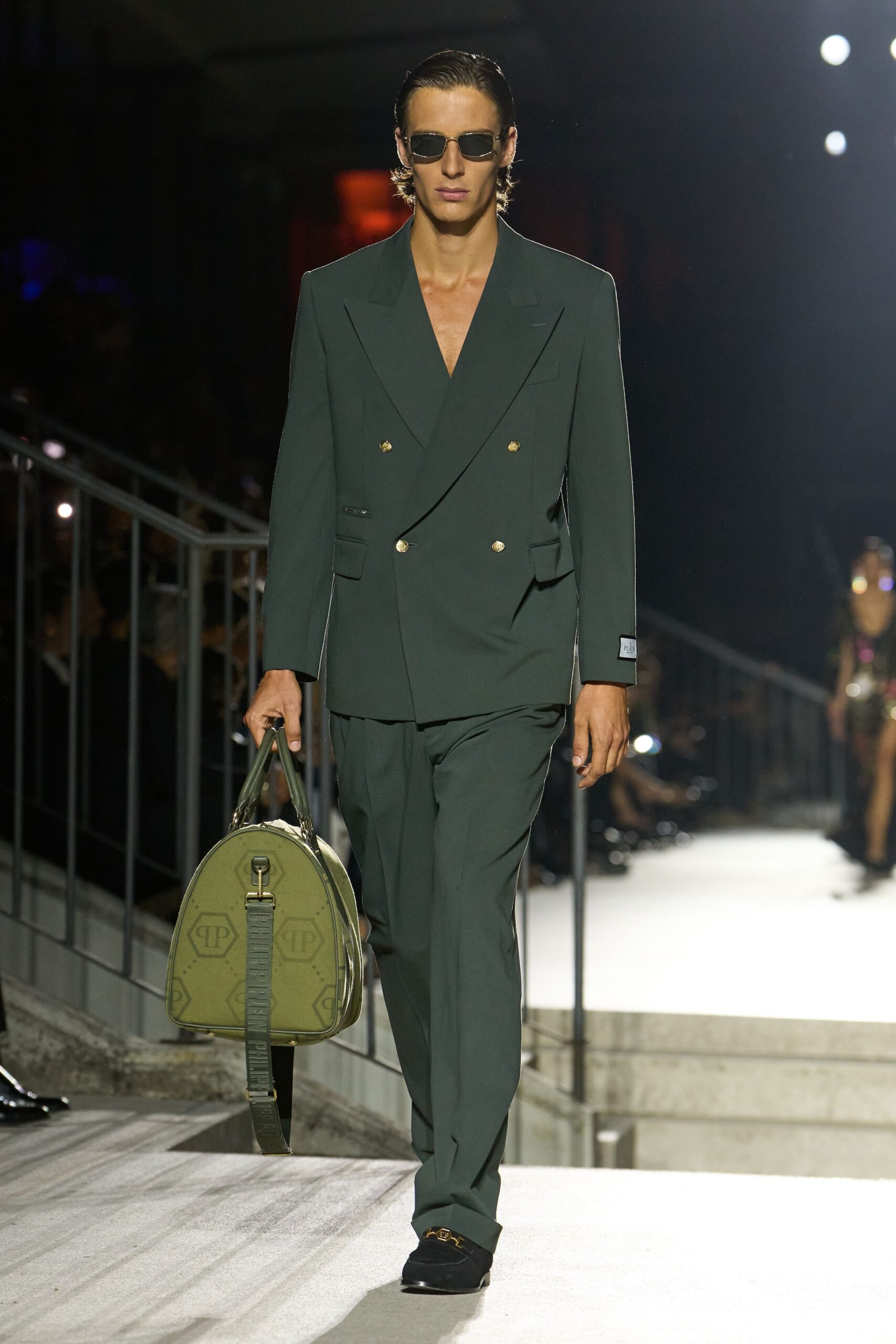 double-breasted green blazer