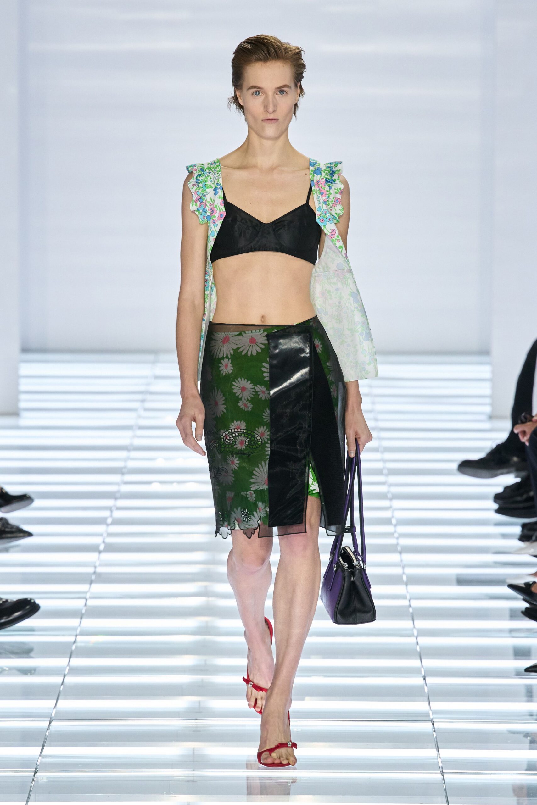 sheer floral apron overlay dress