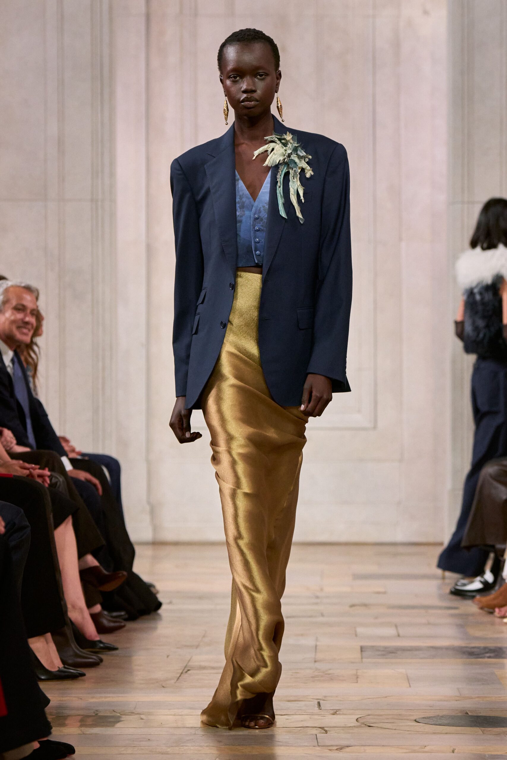 gold bias-cut satin maxi skirt