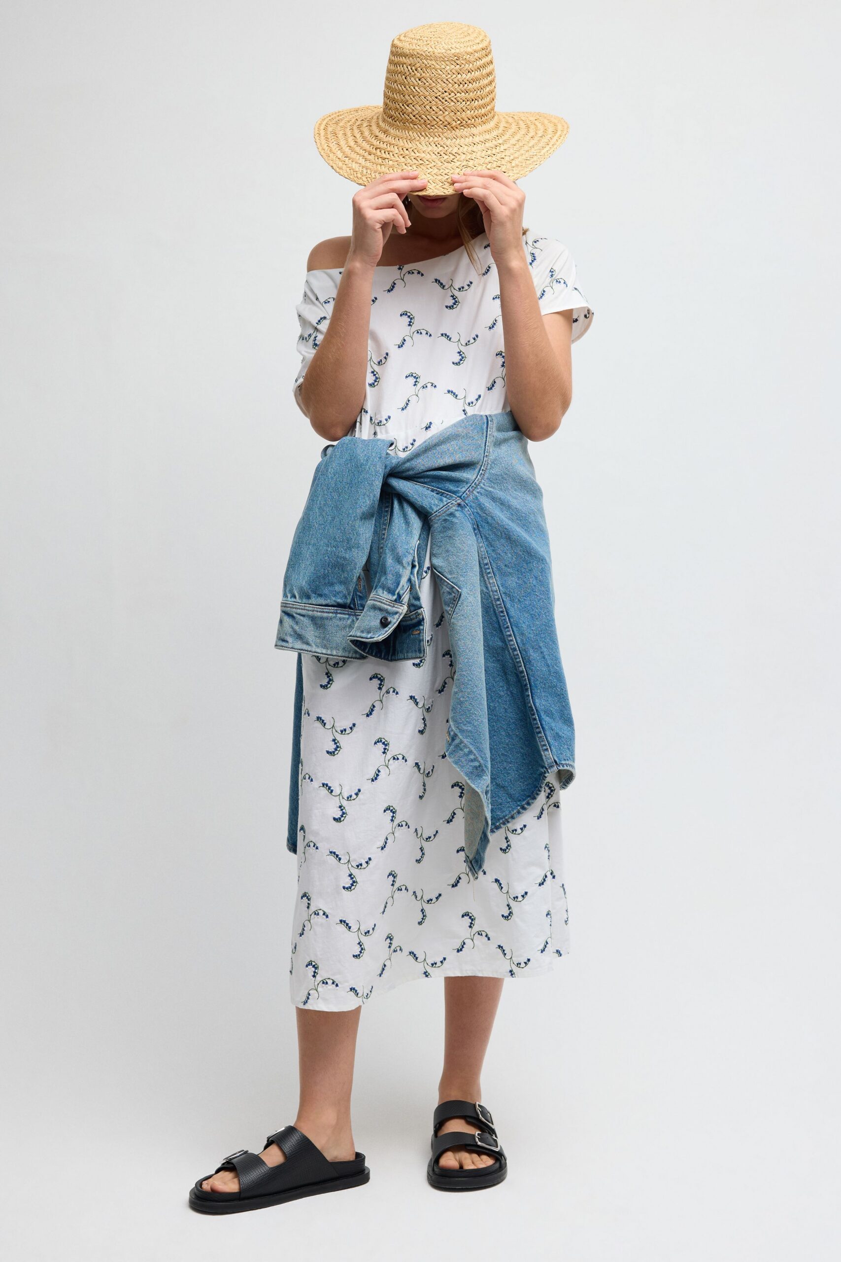 white vine-print midi dress