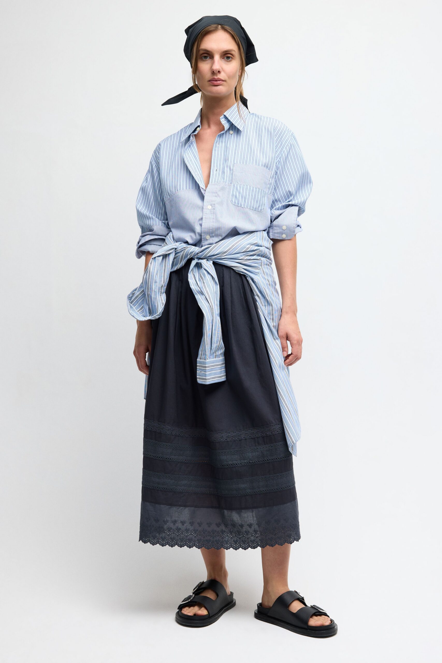 oversized blue striped button-down shirt
