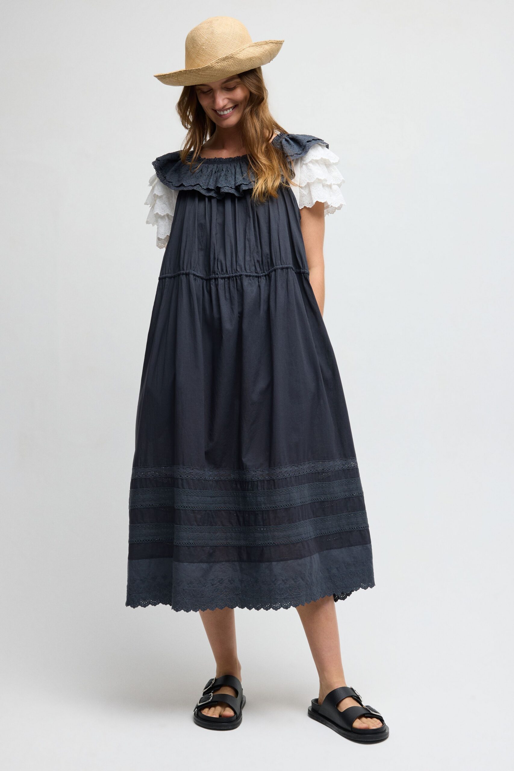 ruffle collar midi dress