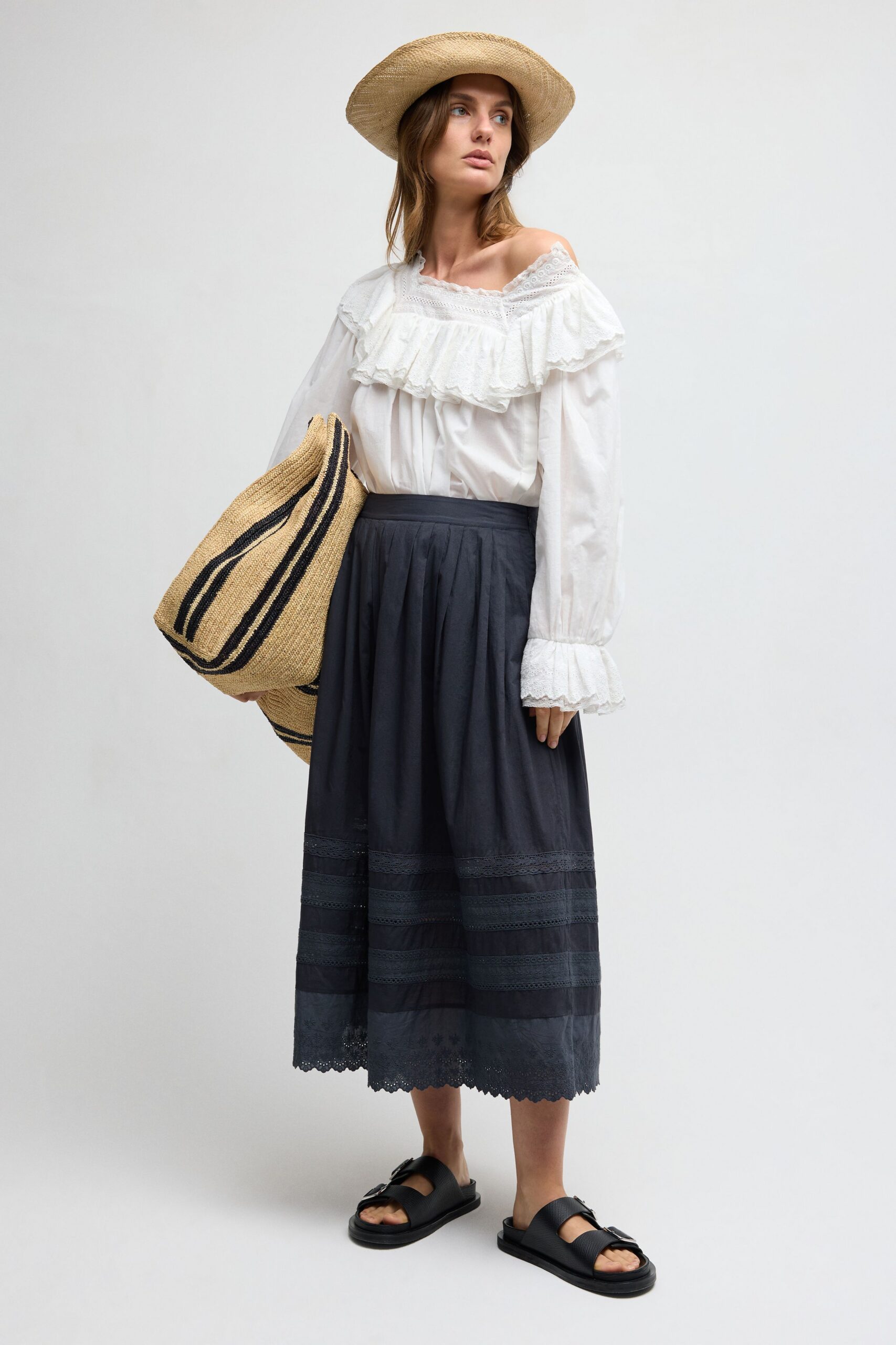ruffled off-shoulder peasant blouse