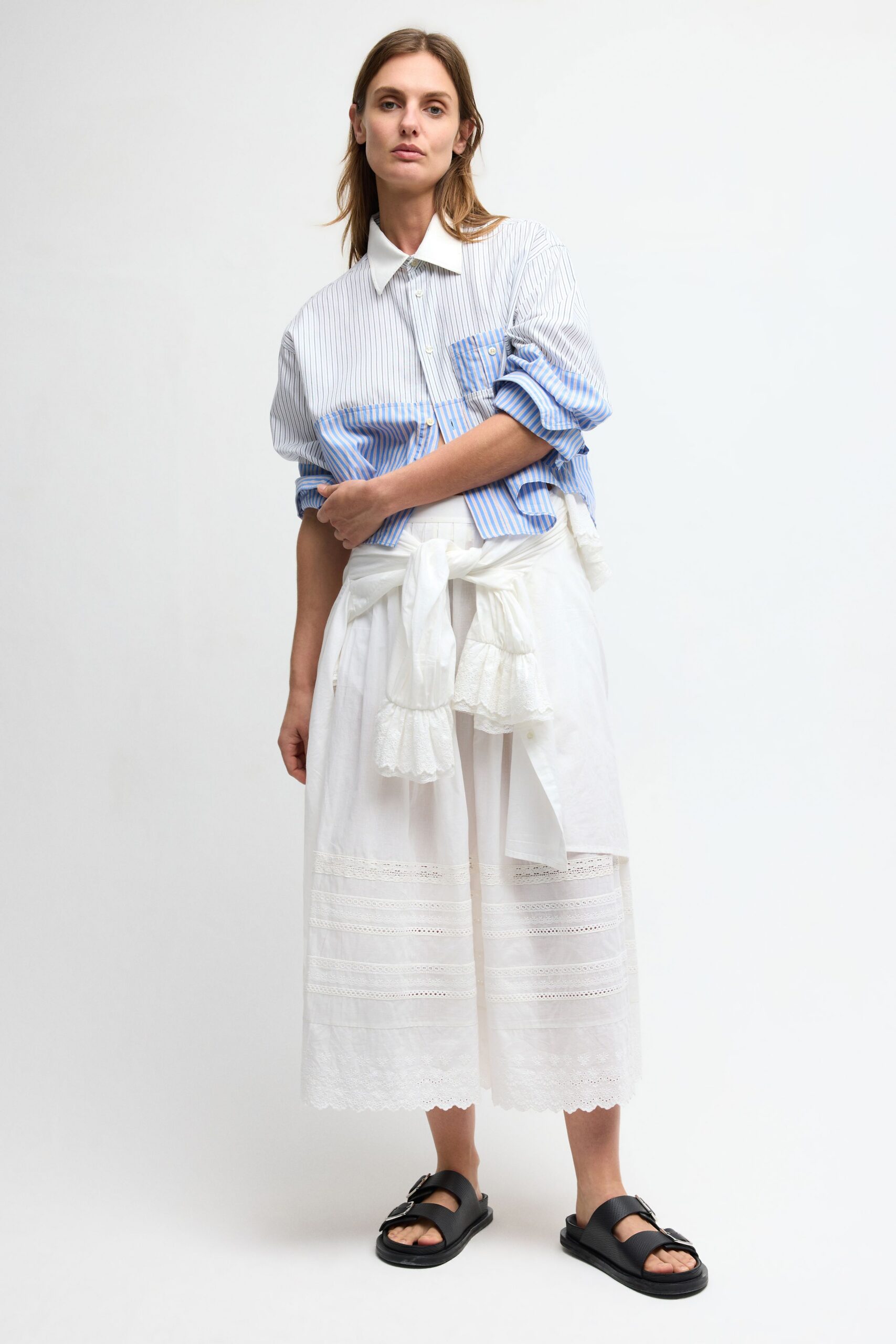 patchwork striped oversized button-down shirt