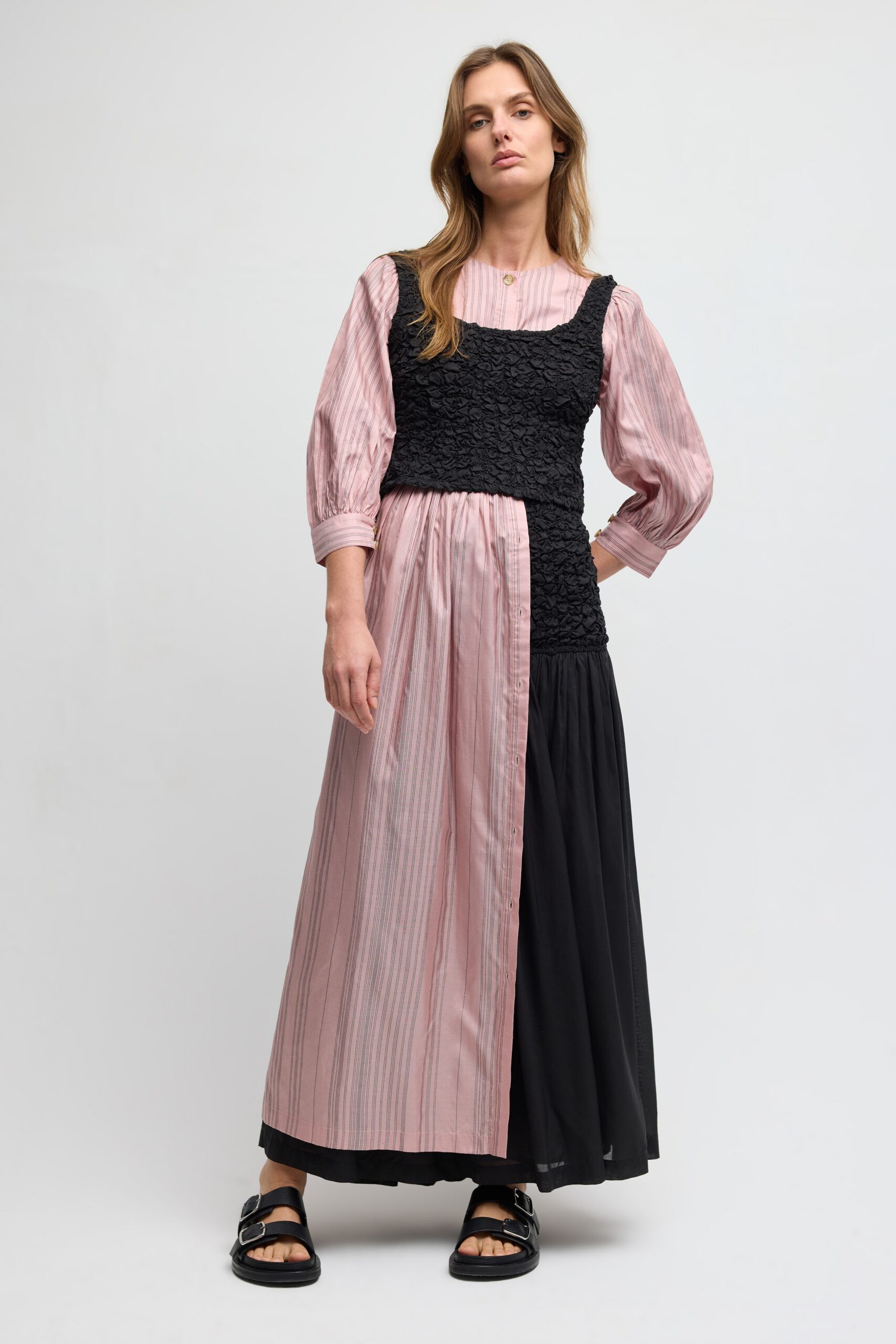 pink striped maxi shirt dress