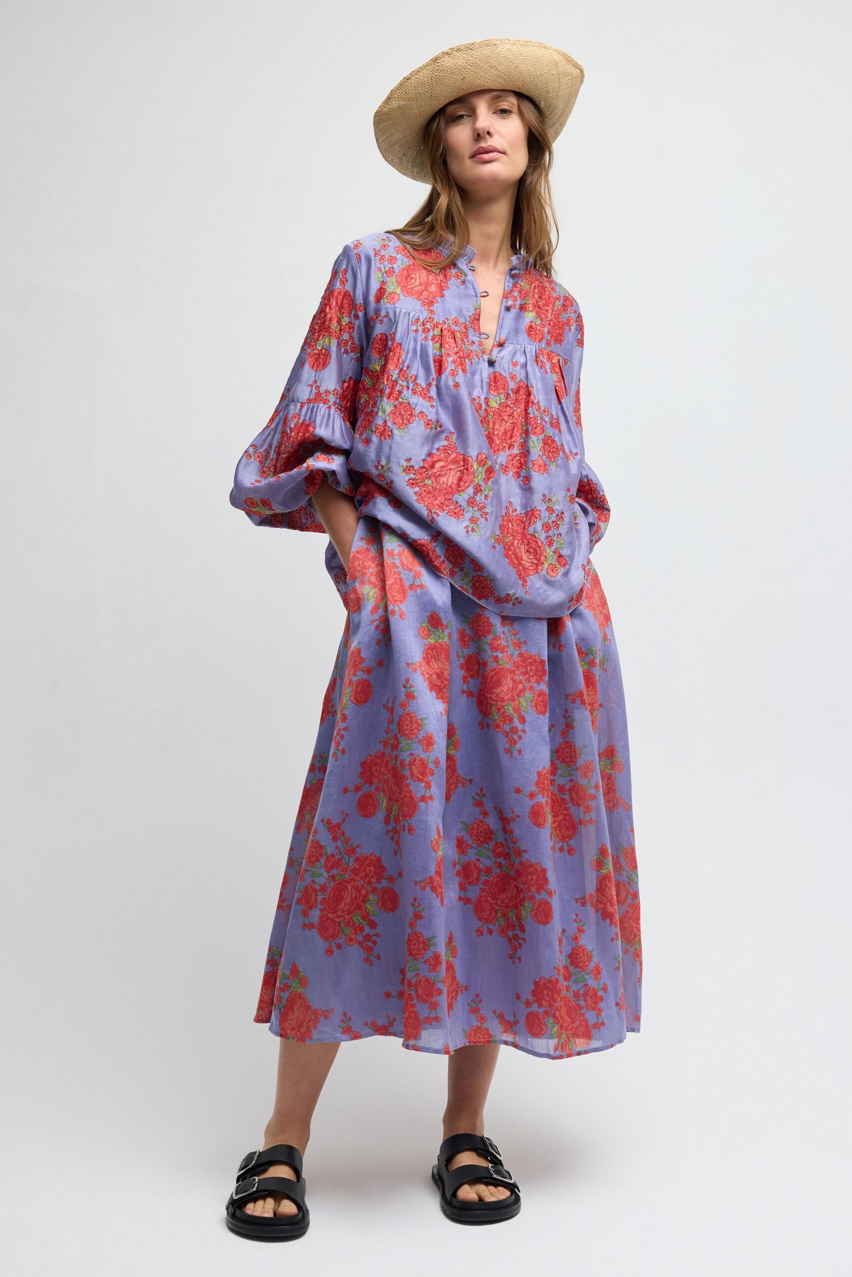 lavender floral peasant blouse