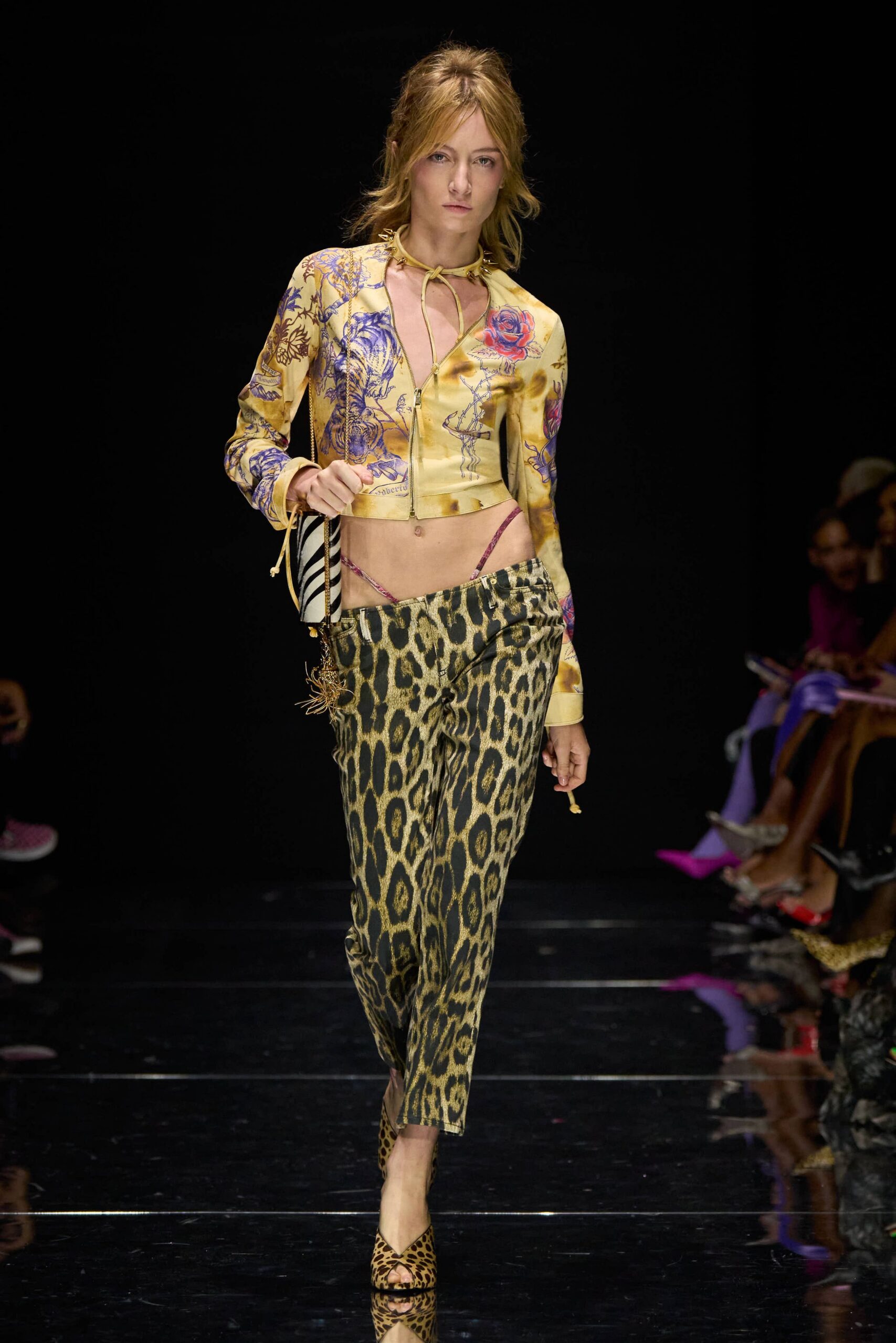 tattoo-print cropped satin jacket