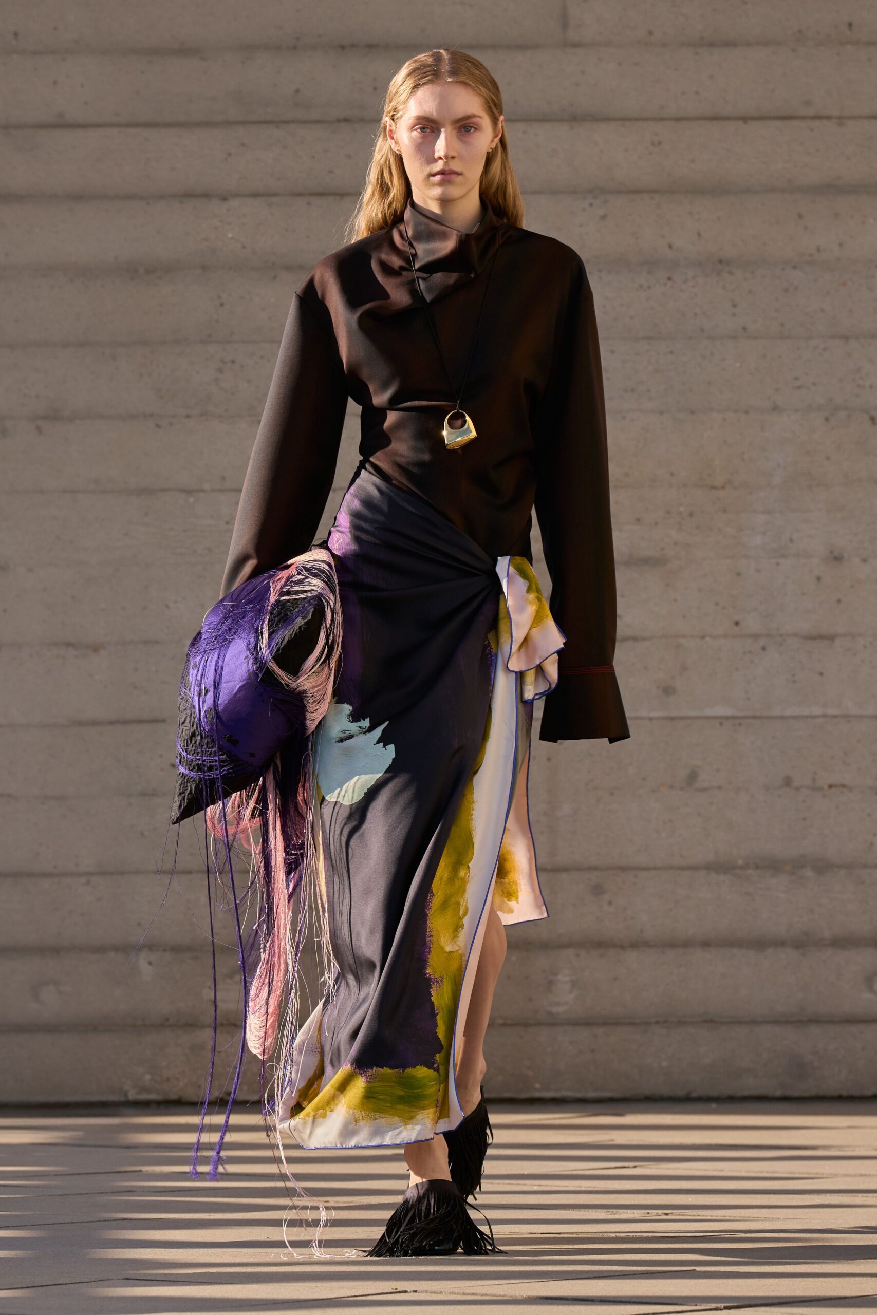 asymmetric printed satin maxi dress