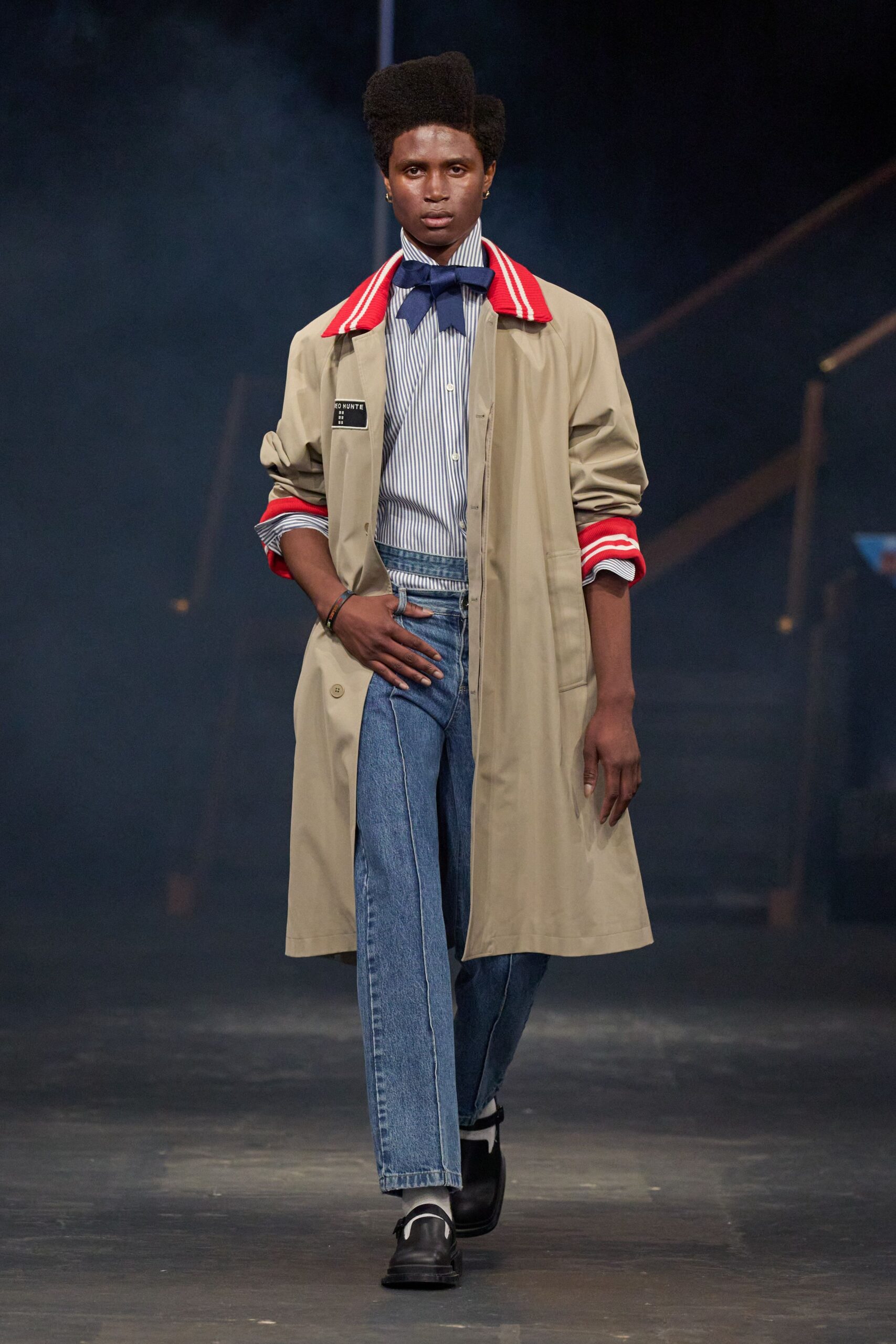 blue denim high-waisted straight-leg jeans