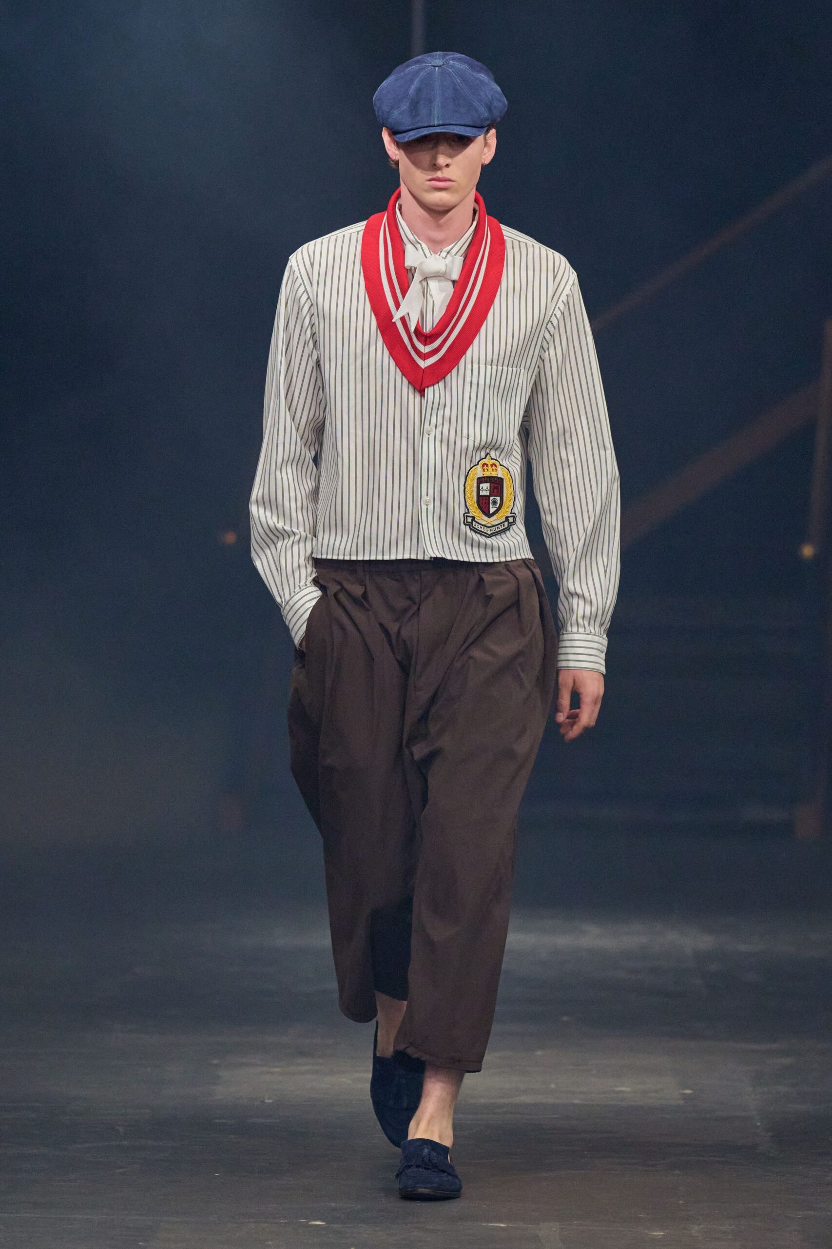 striped cropped shirt with crest patch