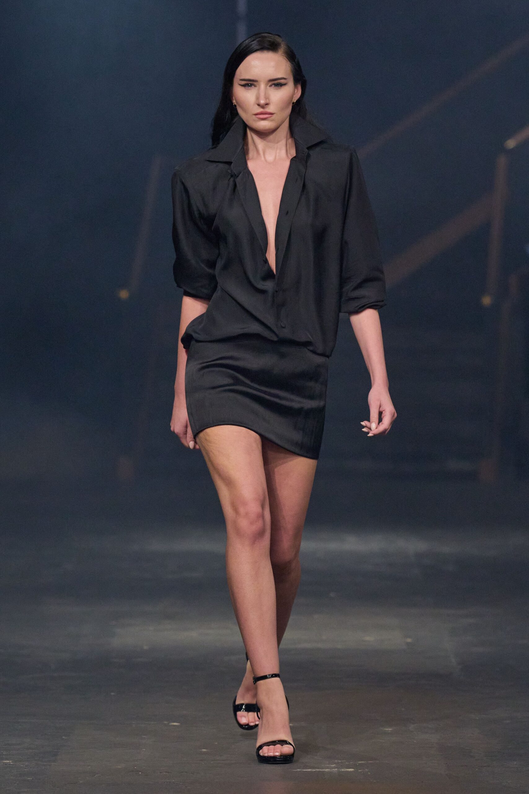 black satin shirt mini dress