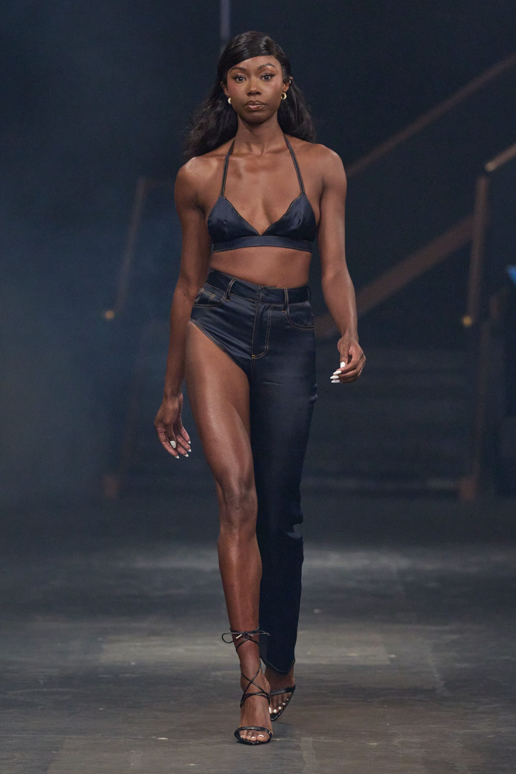 asymmetric one-leg satin pants