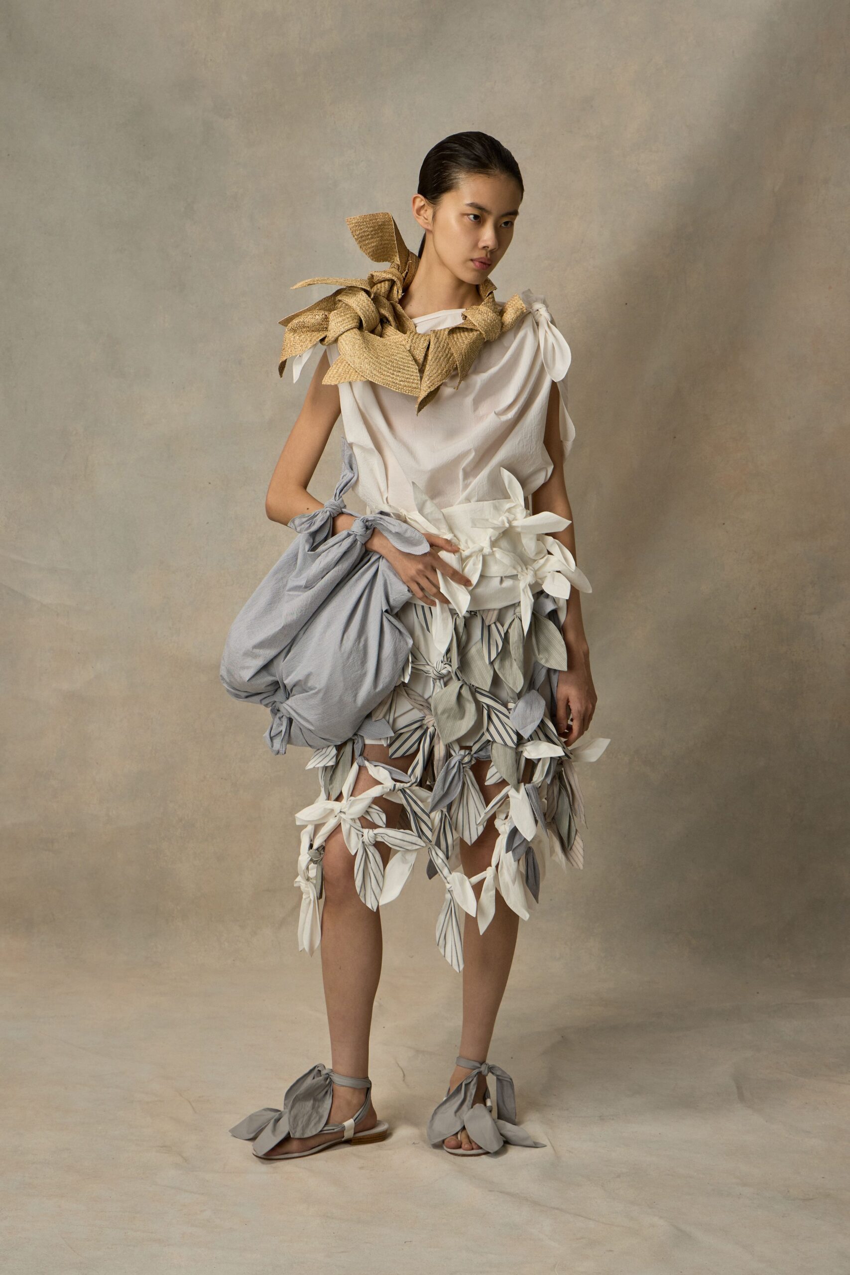 leaf-appliqué asymmetric midi dress