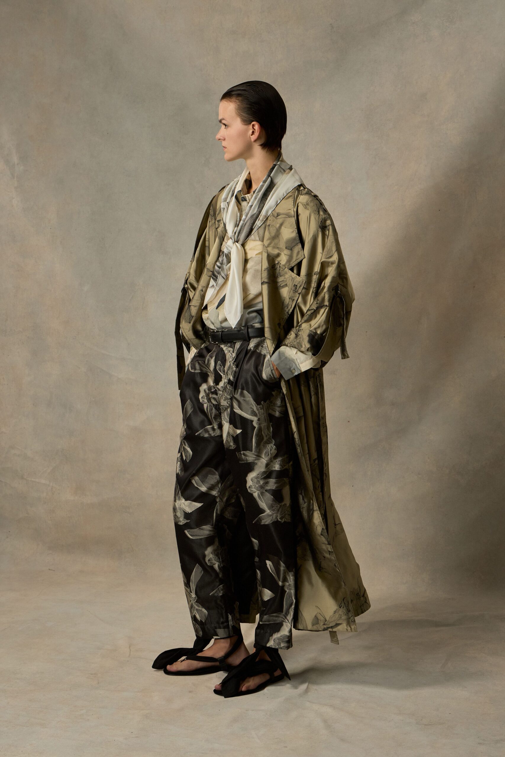 printed satin duster coat