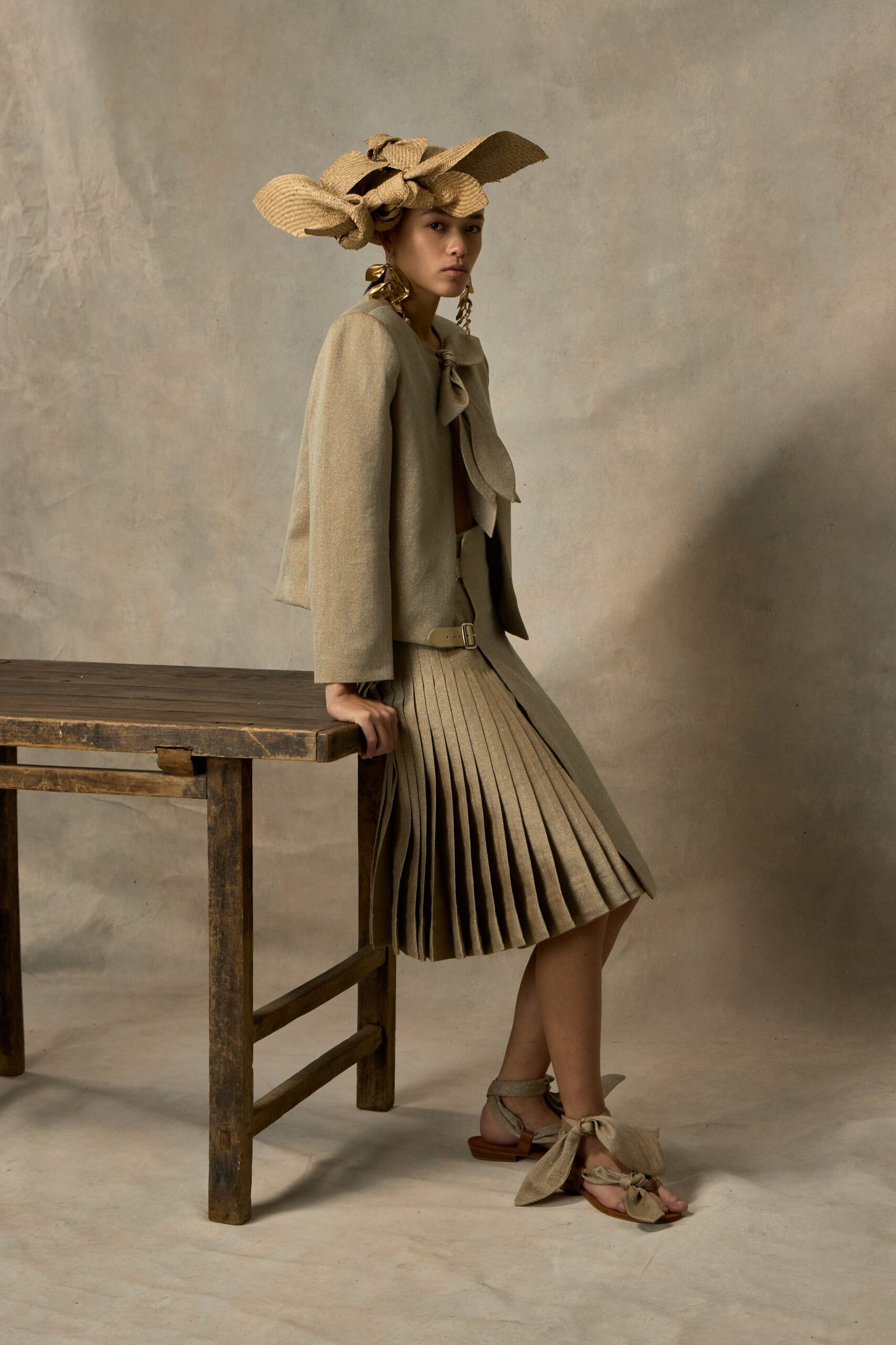 pleated mini skirt suit