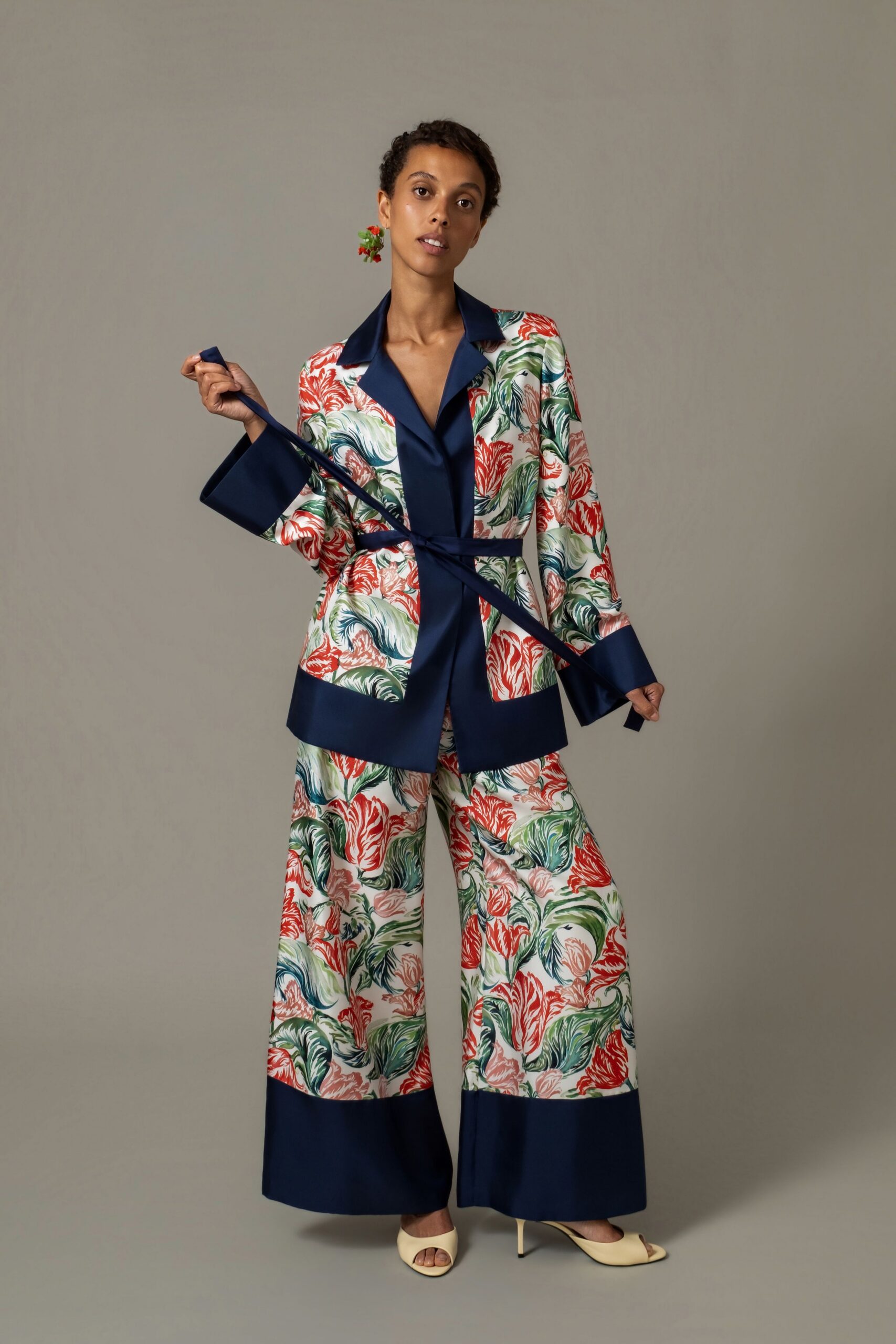 floral satin belted robe jacket