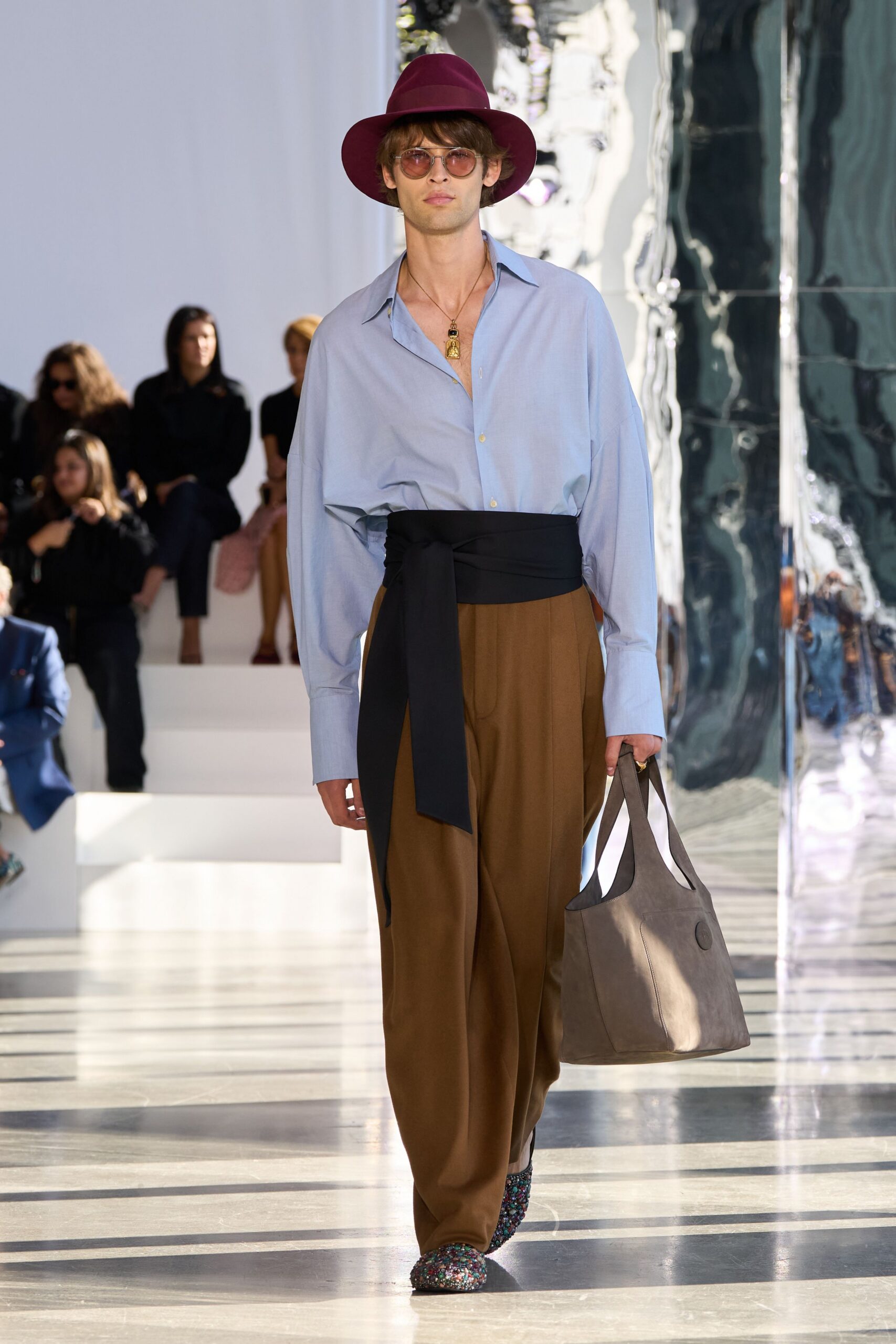 brown unknown high-waisted wide-leg belted pants