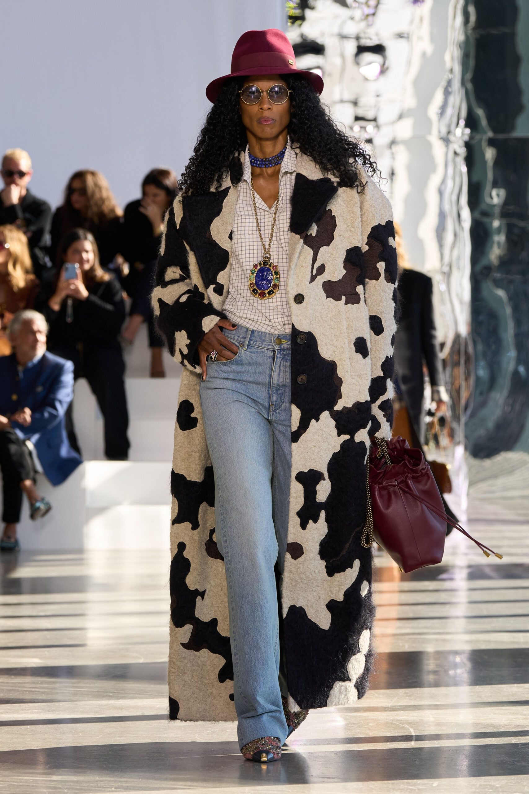 cow-print maxi coat