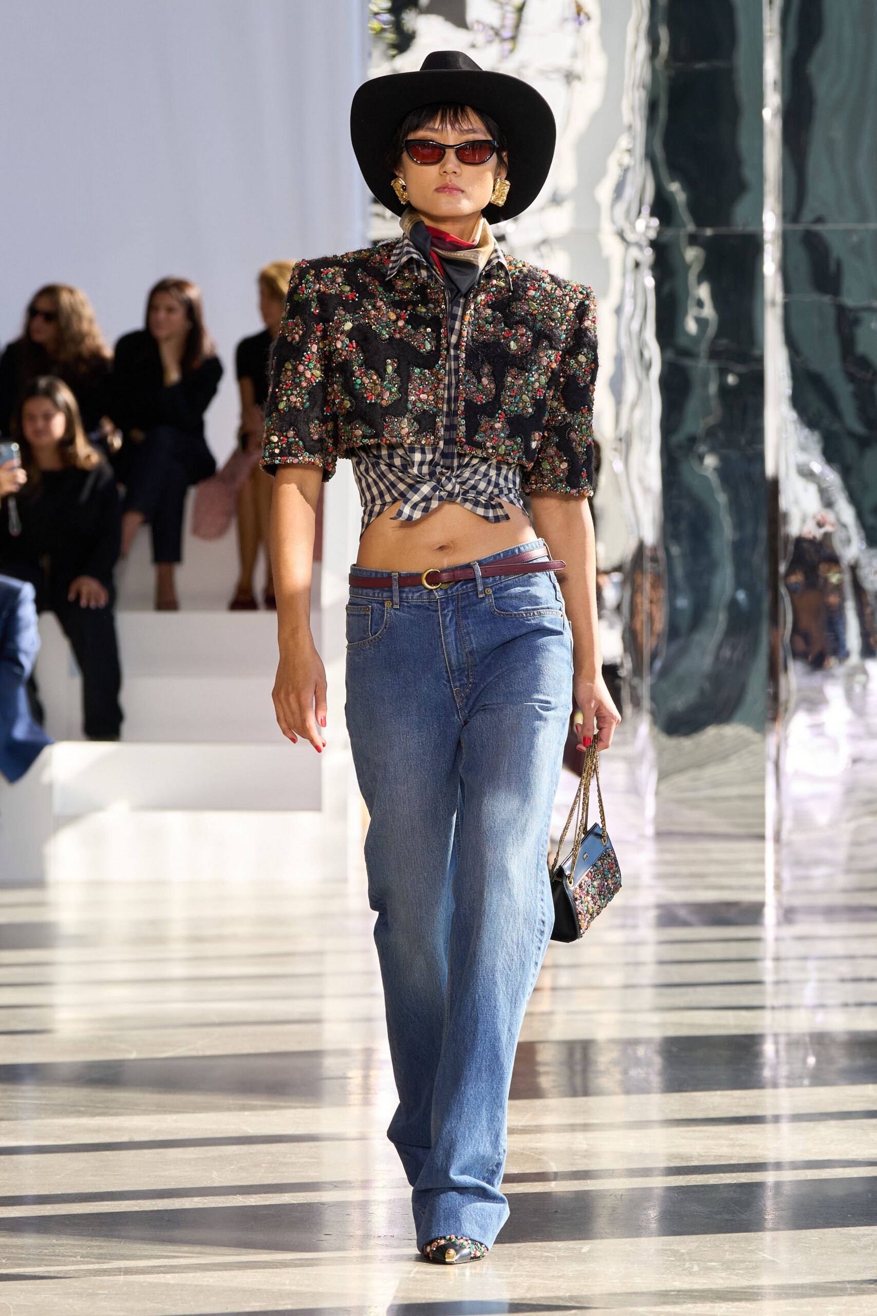black sequin short-sleeve open-front structured embellished jacket