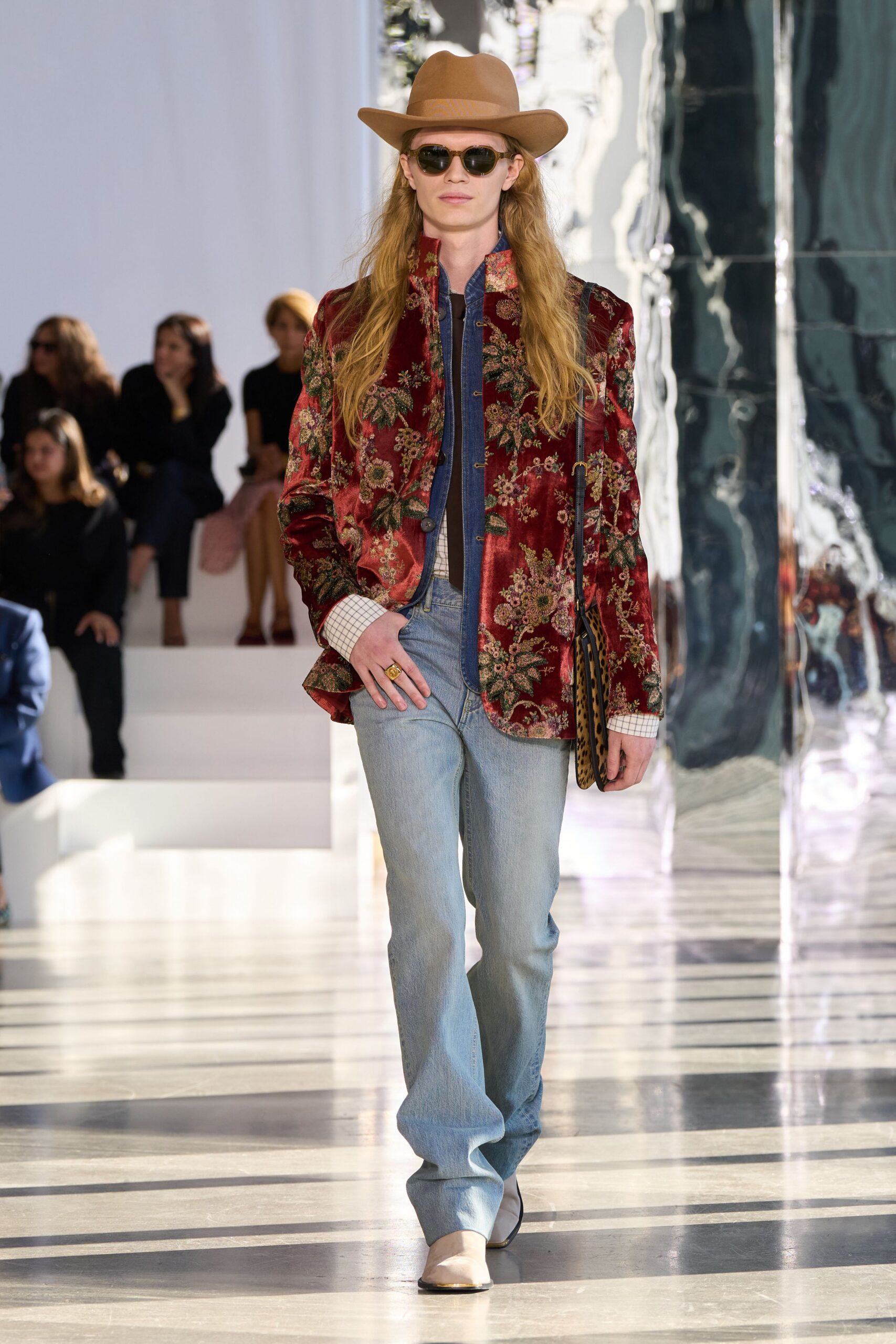 floral velvet mandarin-collar jacket