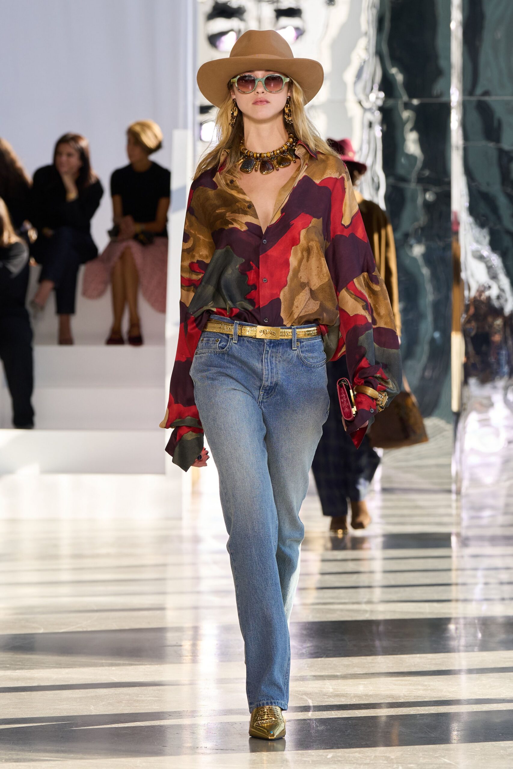 abstract print silk blouse