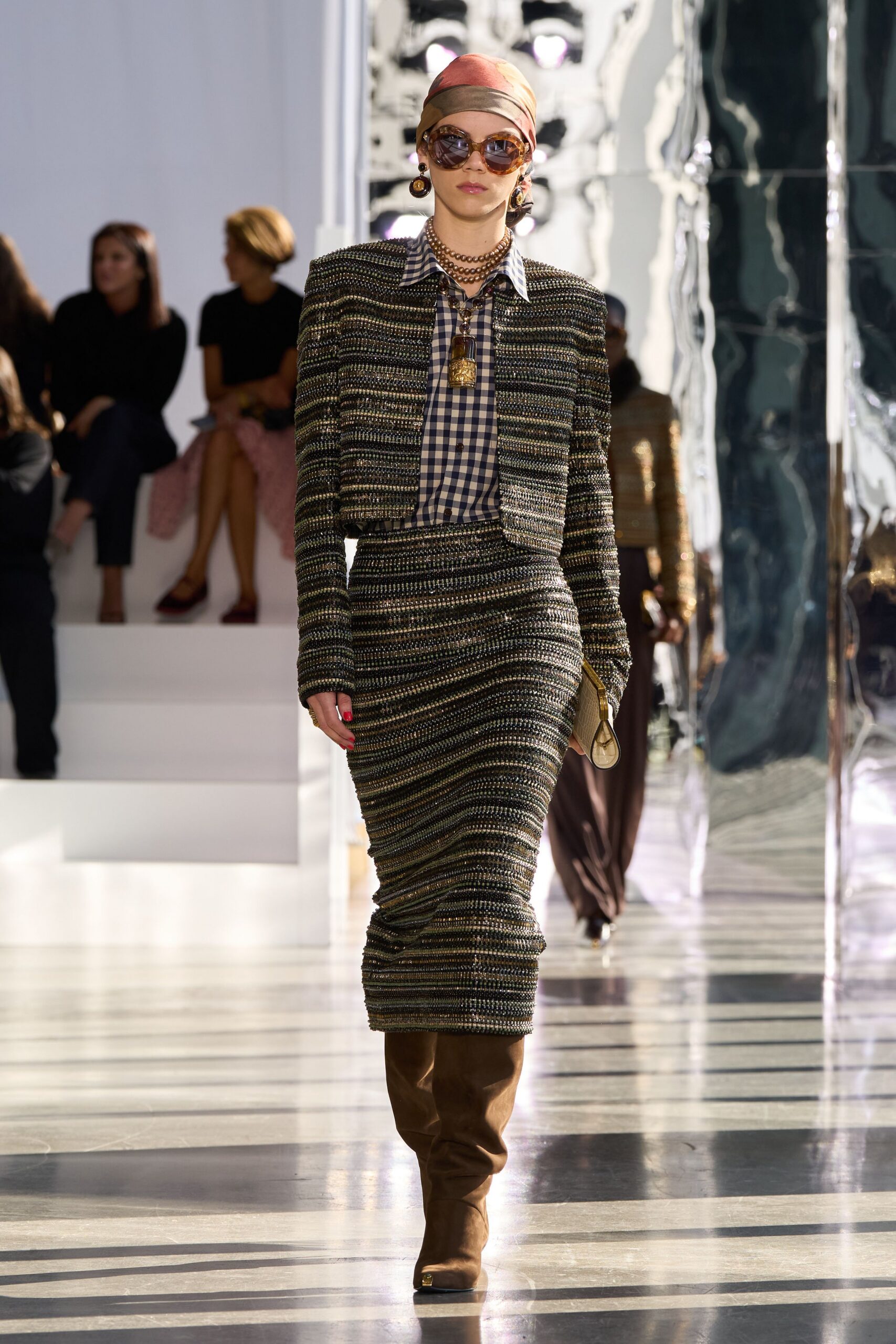 black knit long-sleeve open-front structured striped jacket